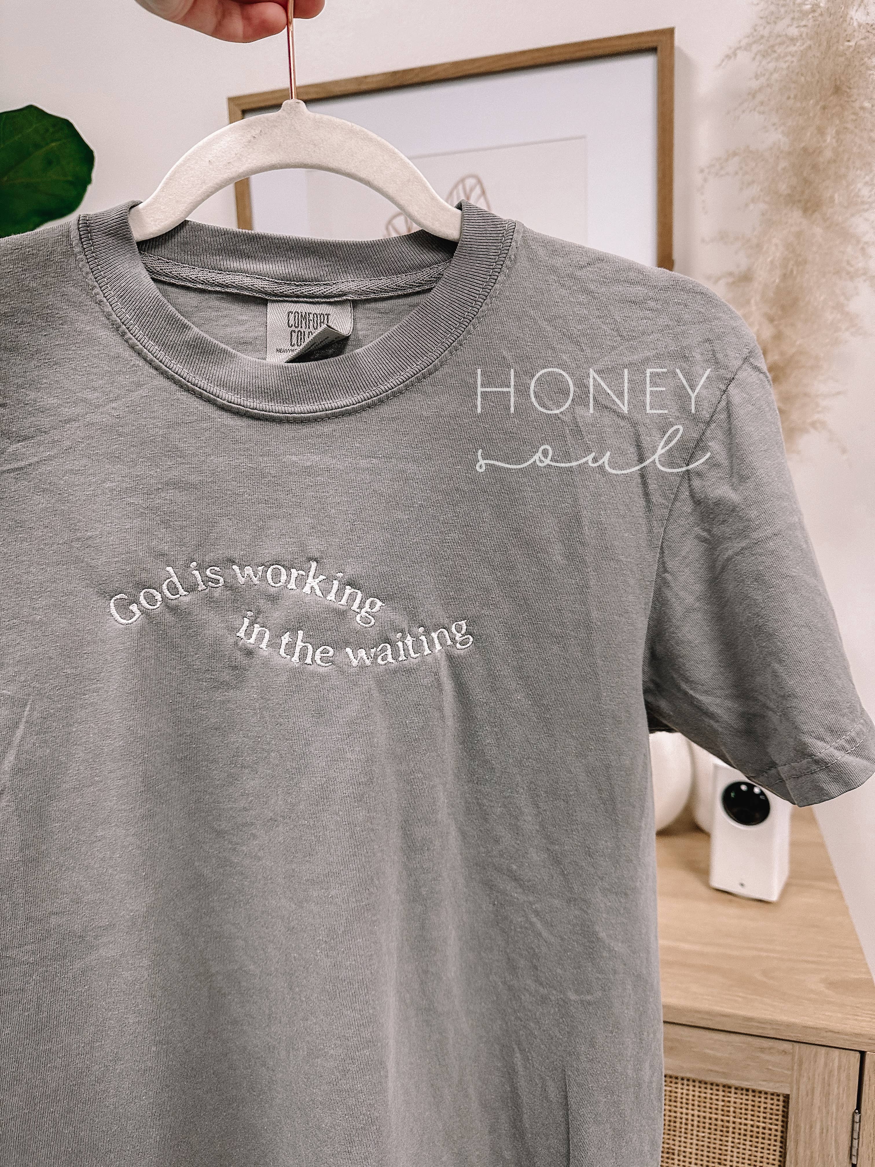 Embroidered God Is Working In The Waiting Summer Tee
