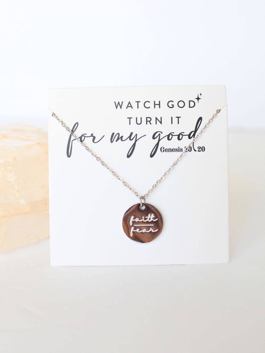 Faith over Fear gold Christian bible charm necklace