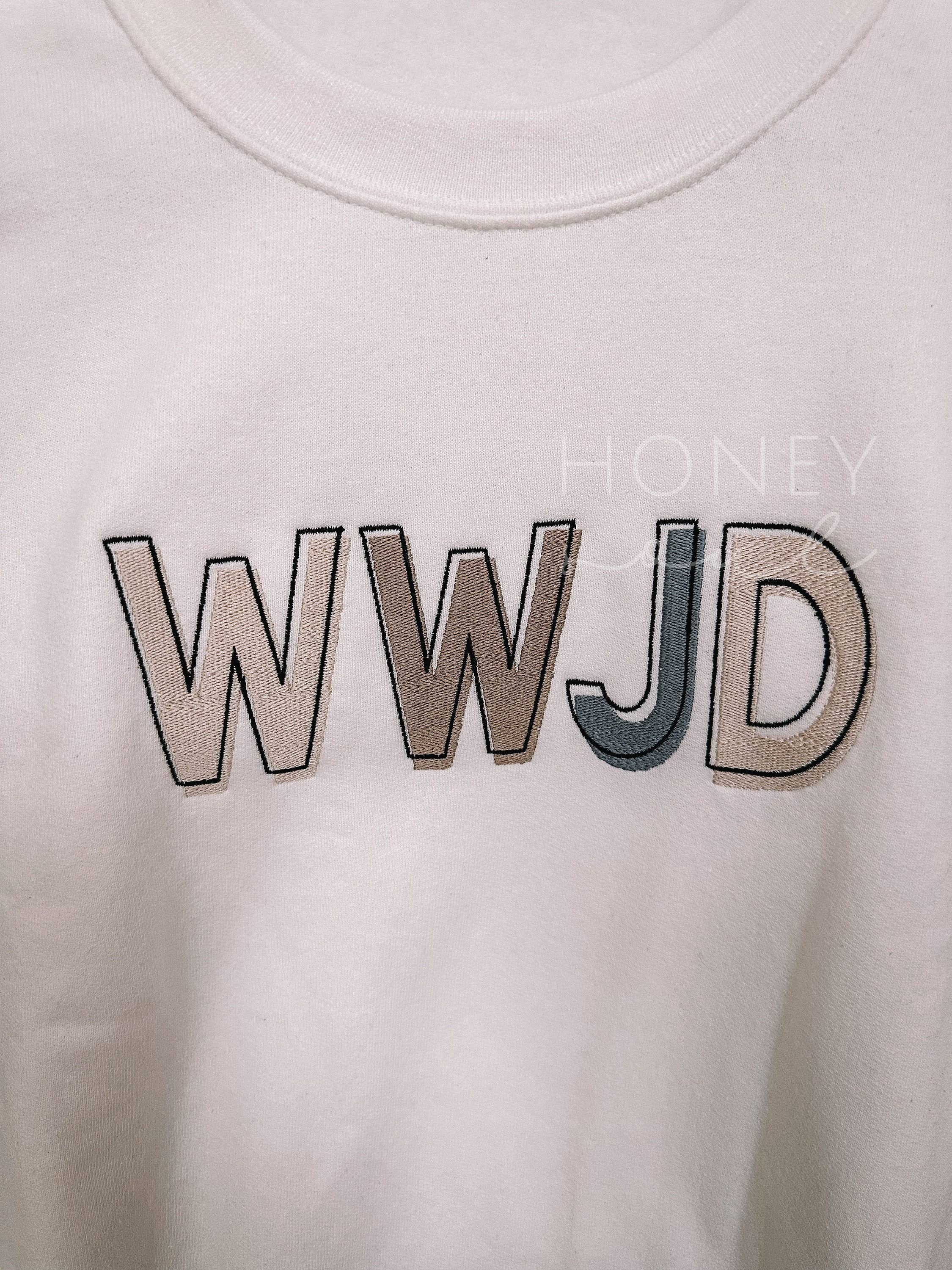 WWJD Block Embroidered Sweatshirt WHITE