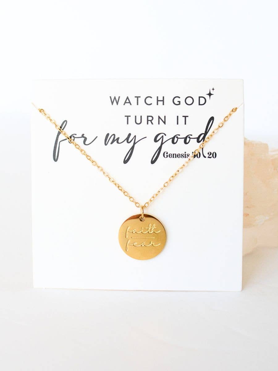 Faith over Fear gold Christian bible charm necklace