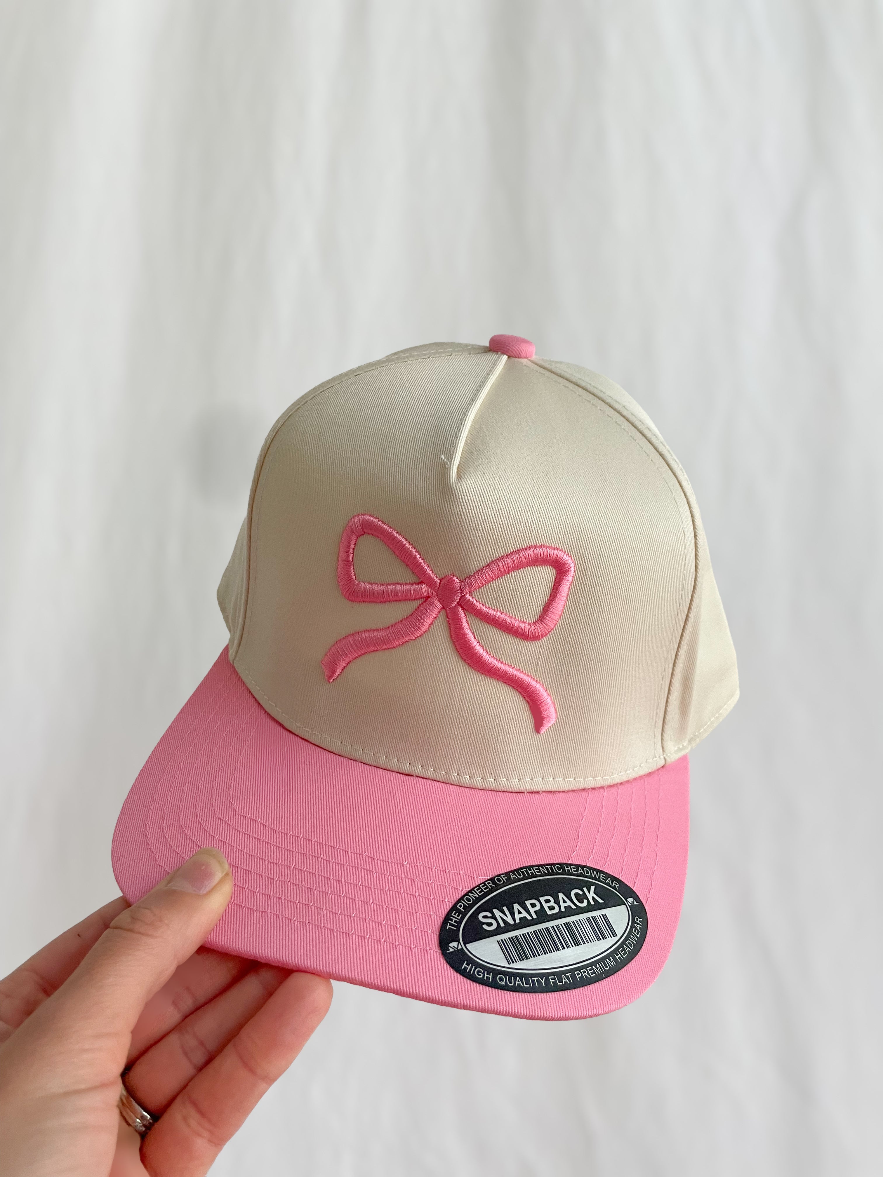 Pink Puff Bow Embroidered Hat