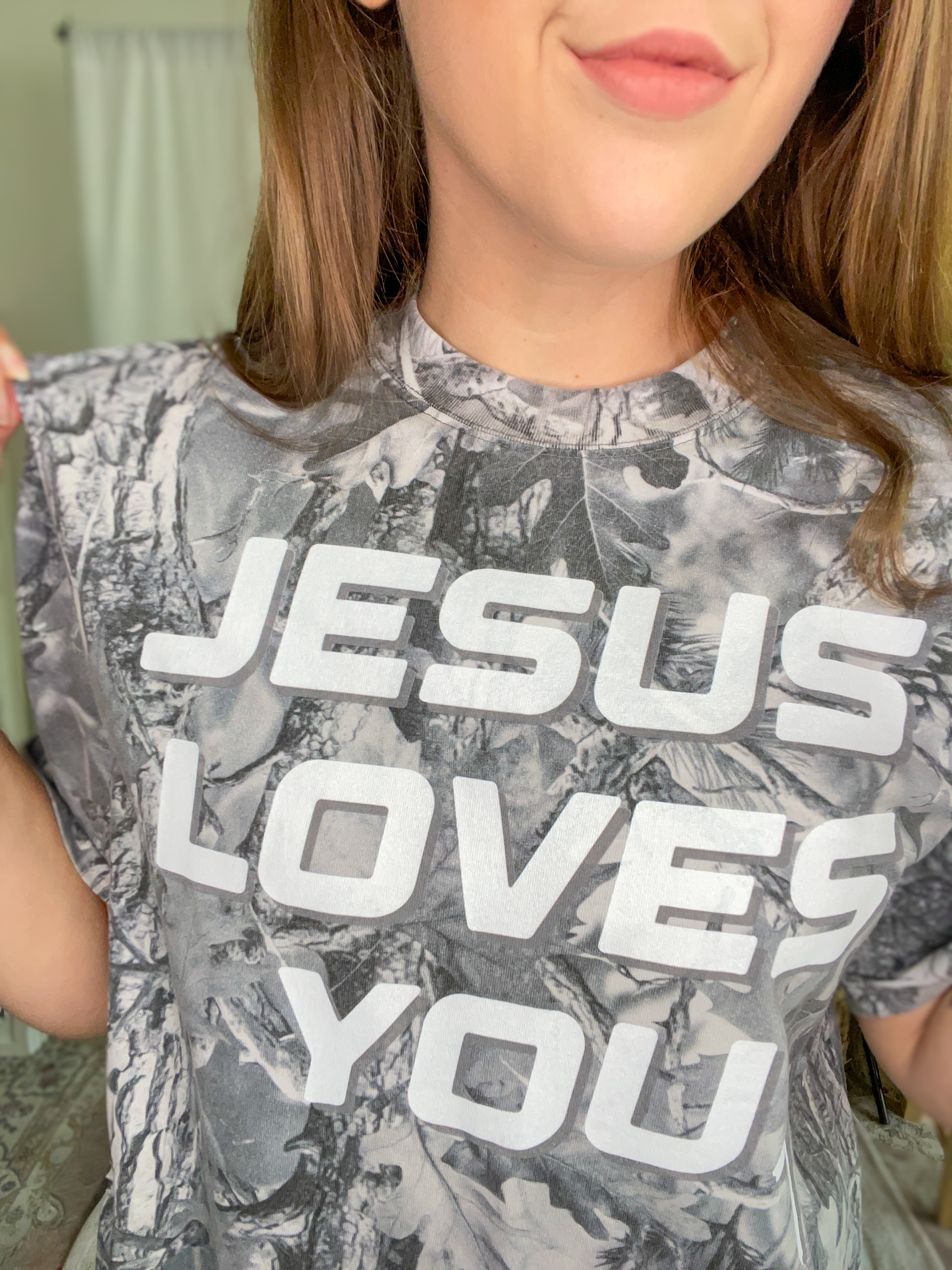 Jesus Loves You Camo Graphic Oversized Tee