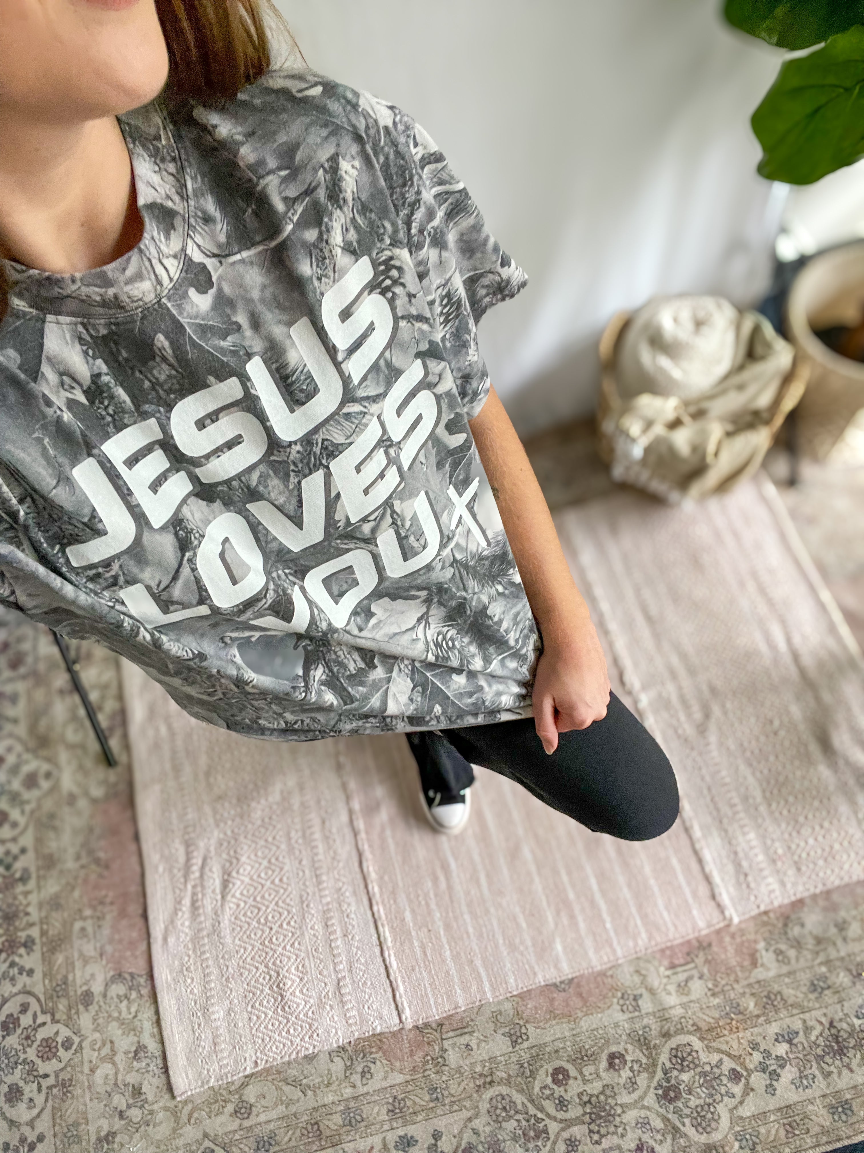 Jesus Loves You Camo Graphic Oversized Tee