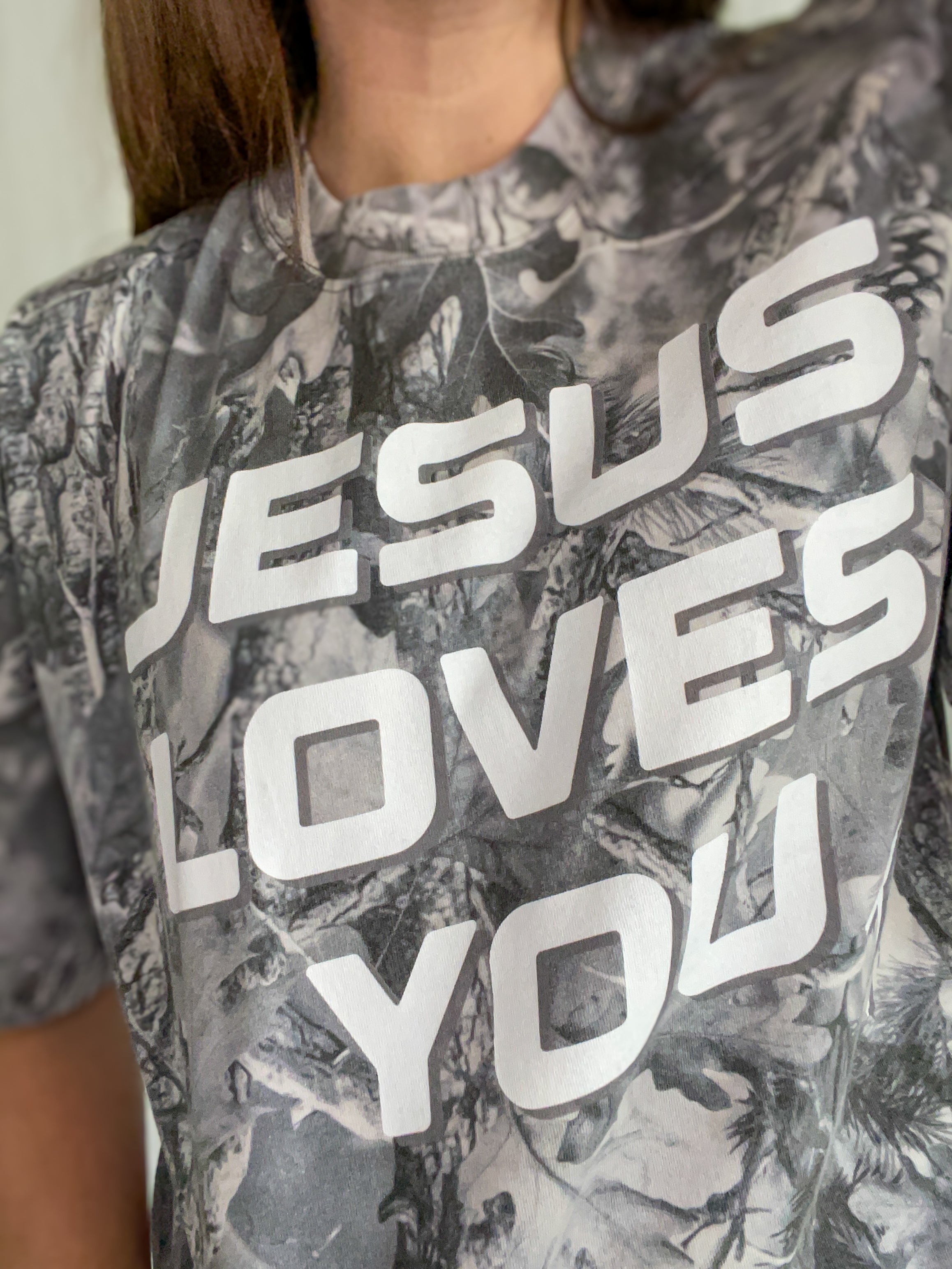 Jesus Loves You Camo Graphic Oversized Tee