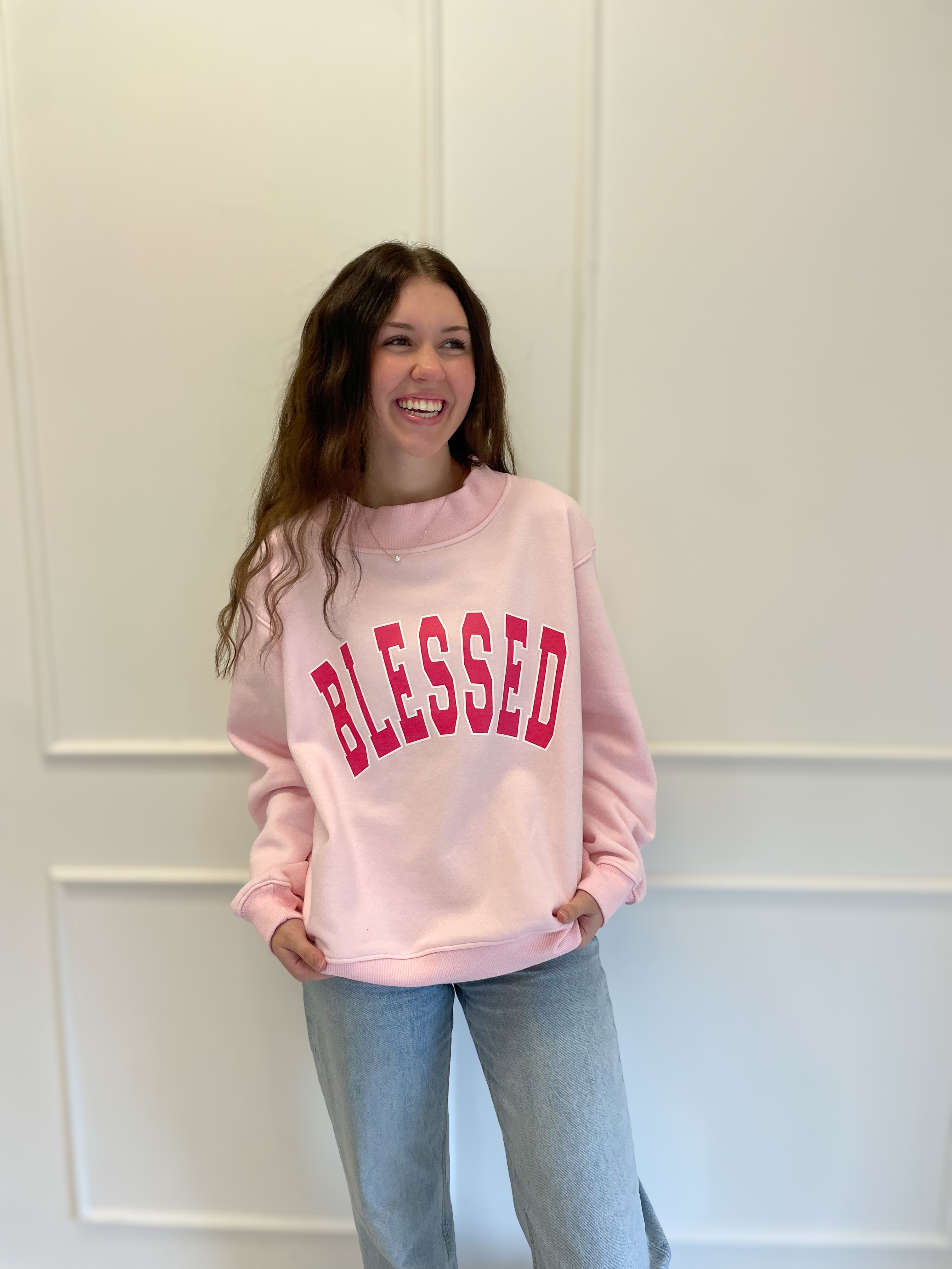 BLESSED Mock Neck Graphic Sweatshirt