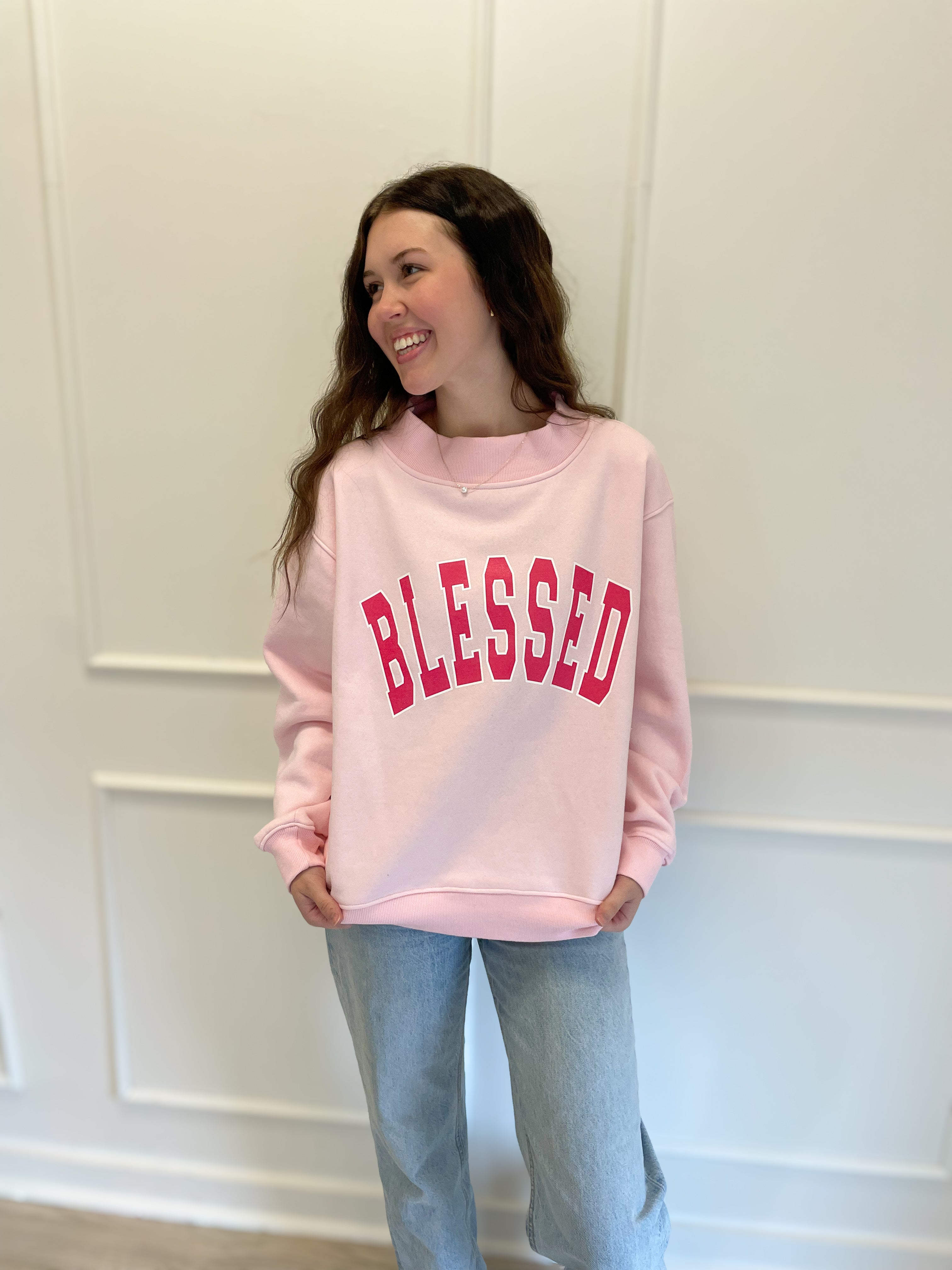 BLESSED Mock Neck Graphic Sweatshirt