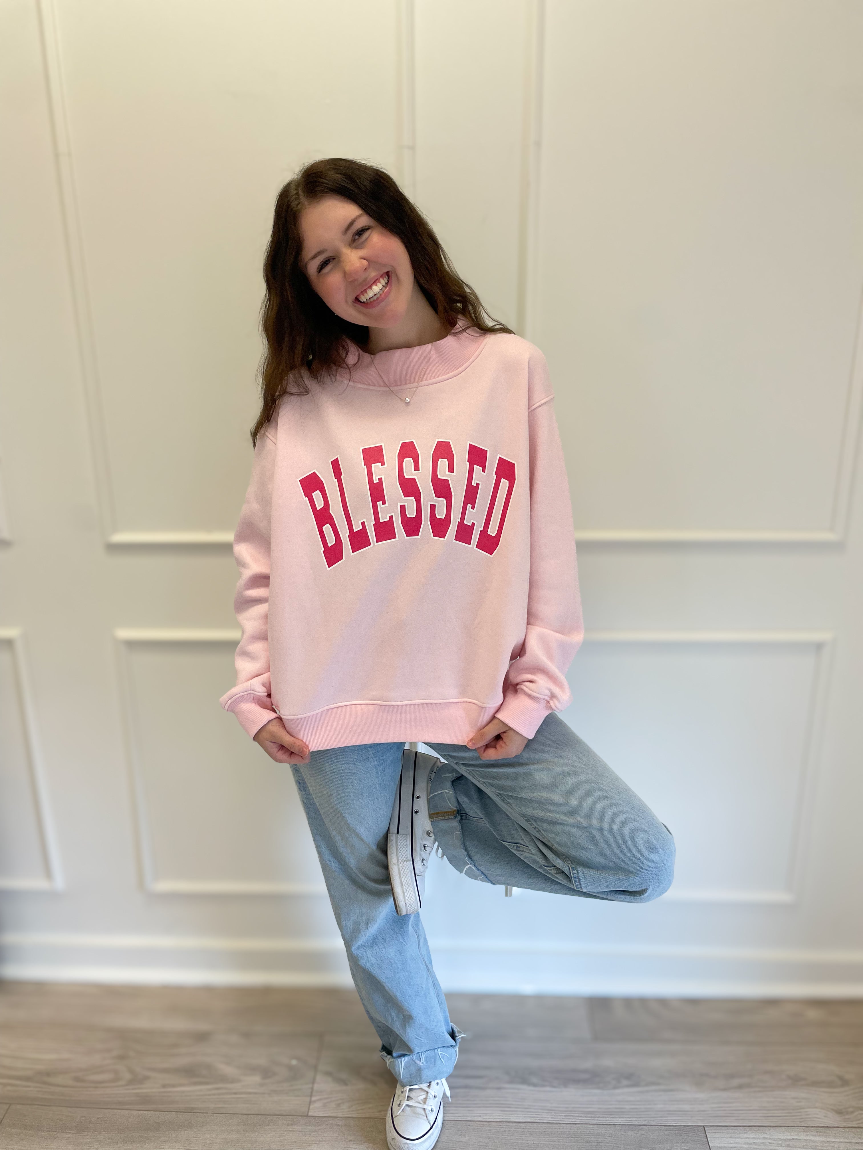 BLESSED Mock Neck Graphic Sweatshirt