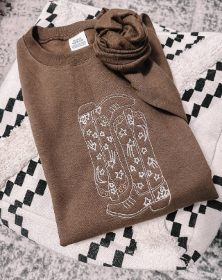 Embroidered Cowgirl Boots Sweatshirt