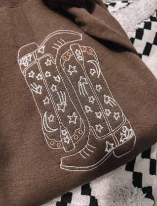 Embroidered Cowgirl Boots Sweatshirt