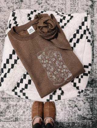 Embroidered Cowgirl Boots Sweatshirt
