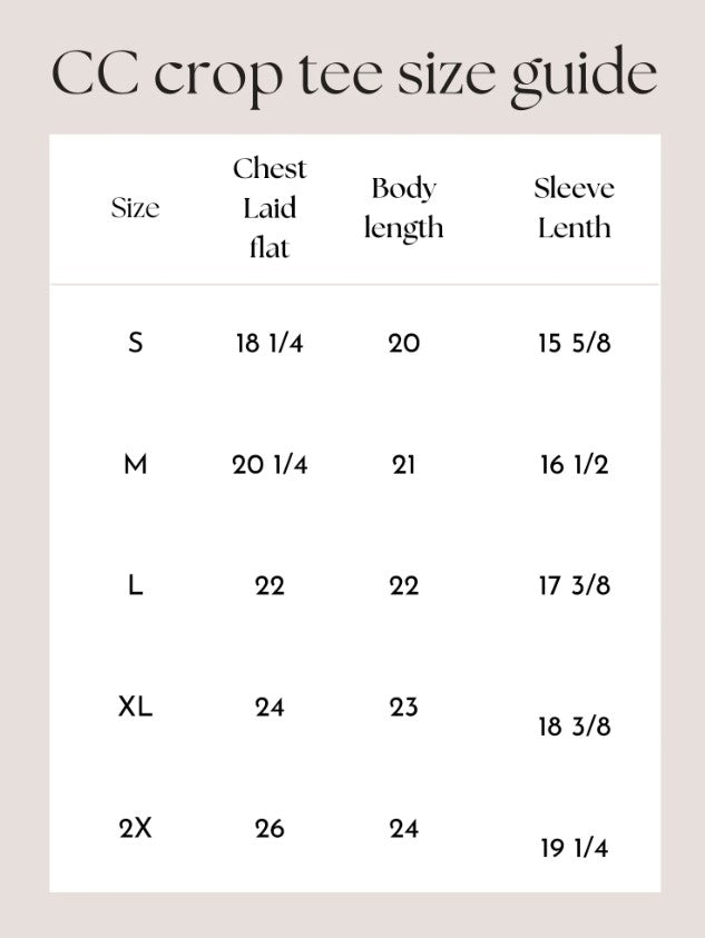 the size guide for a crochet tee shirt