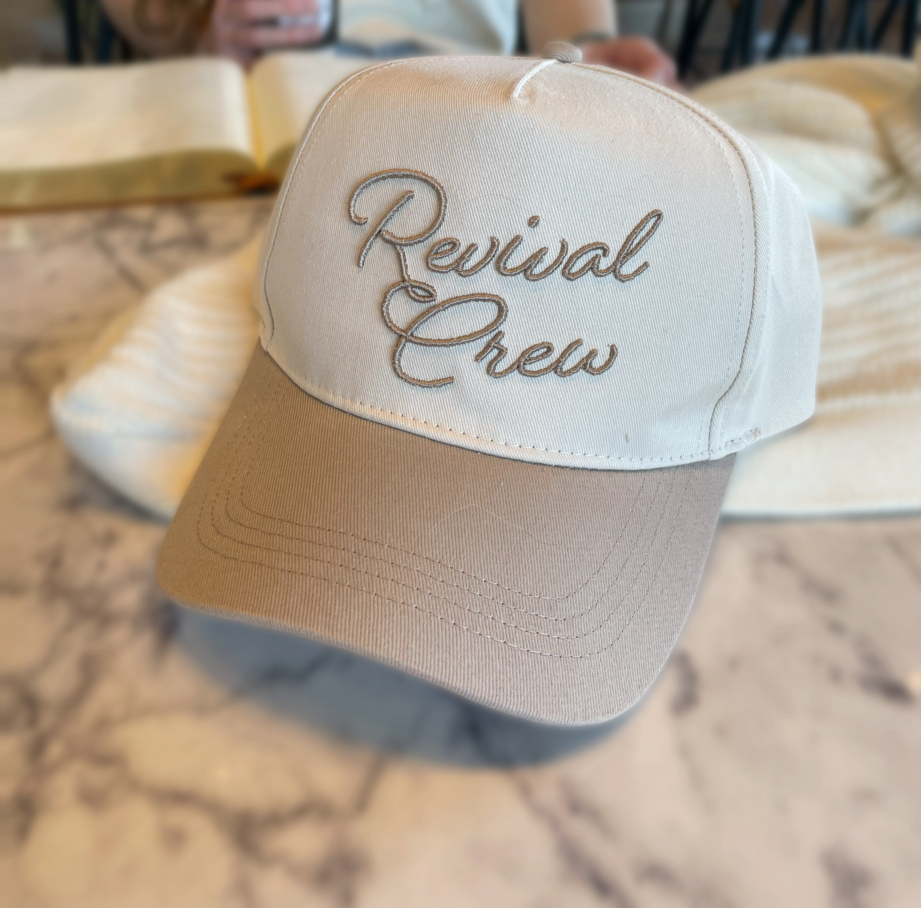 a baseball cap with the words revival crew embroidered on it