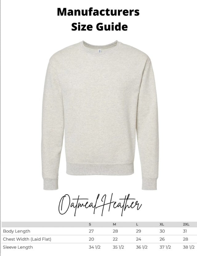 a white sweatshirt with measurements for the size guide