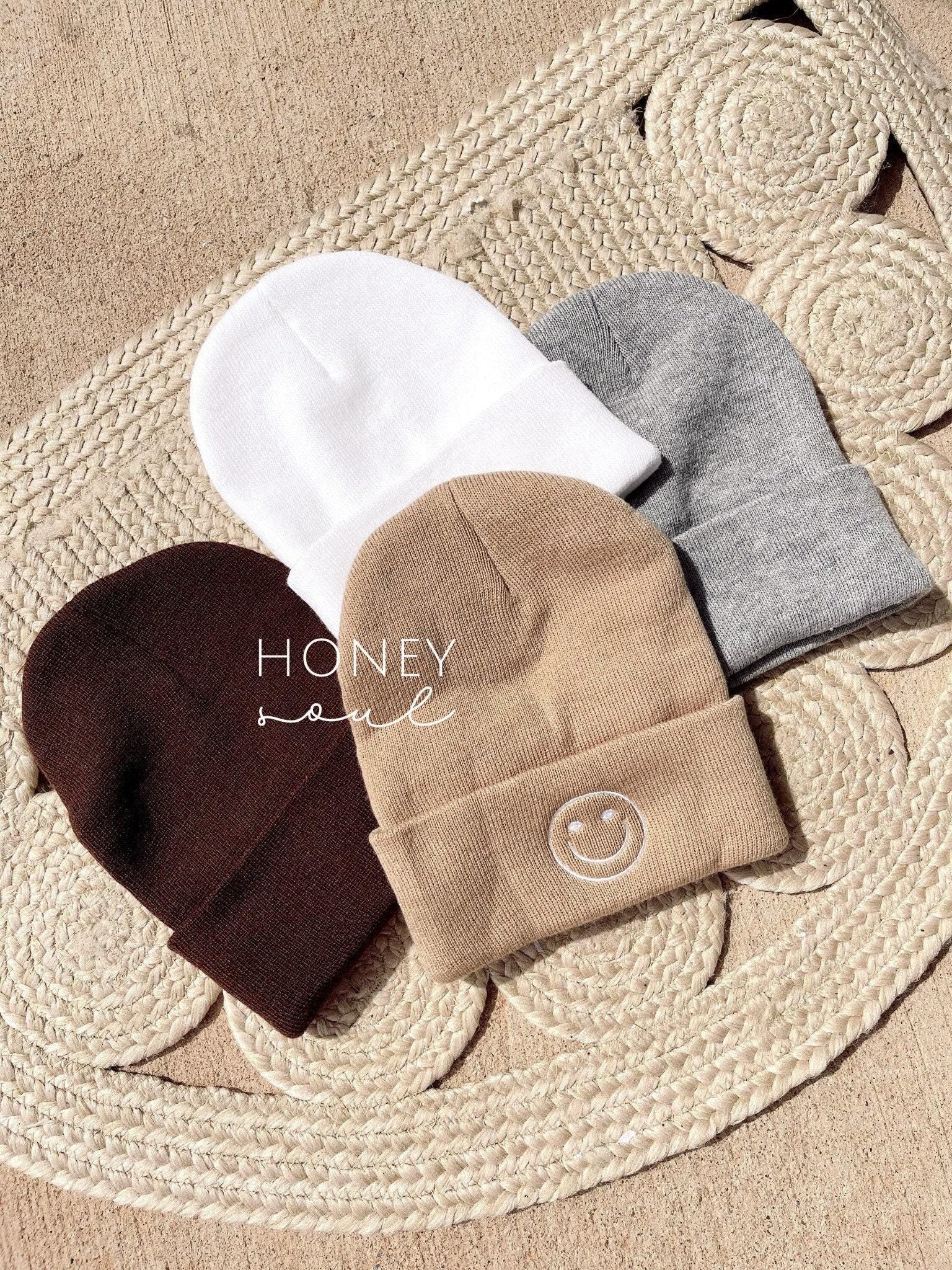 Happy Face Embroidered Knit Beanie
