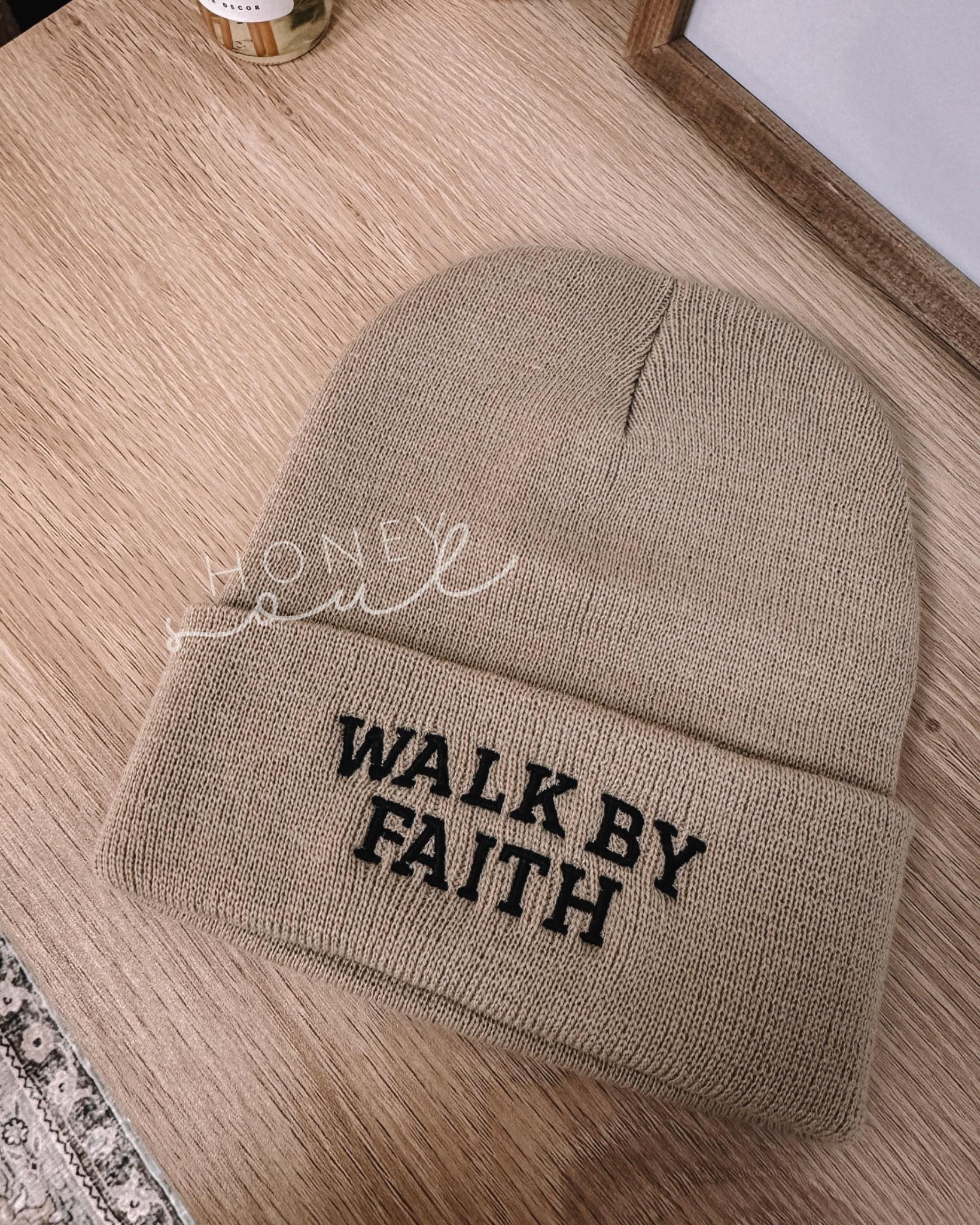 Embroidered walk by faith Beanie