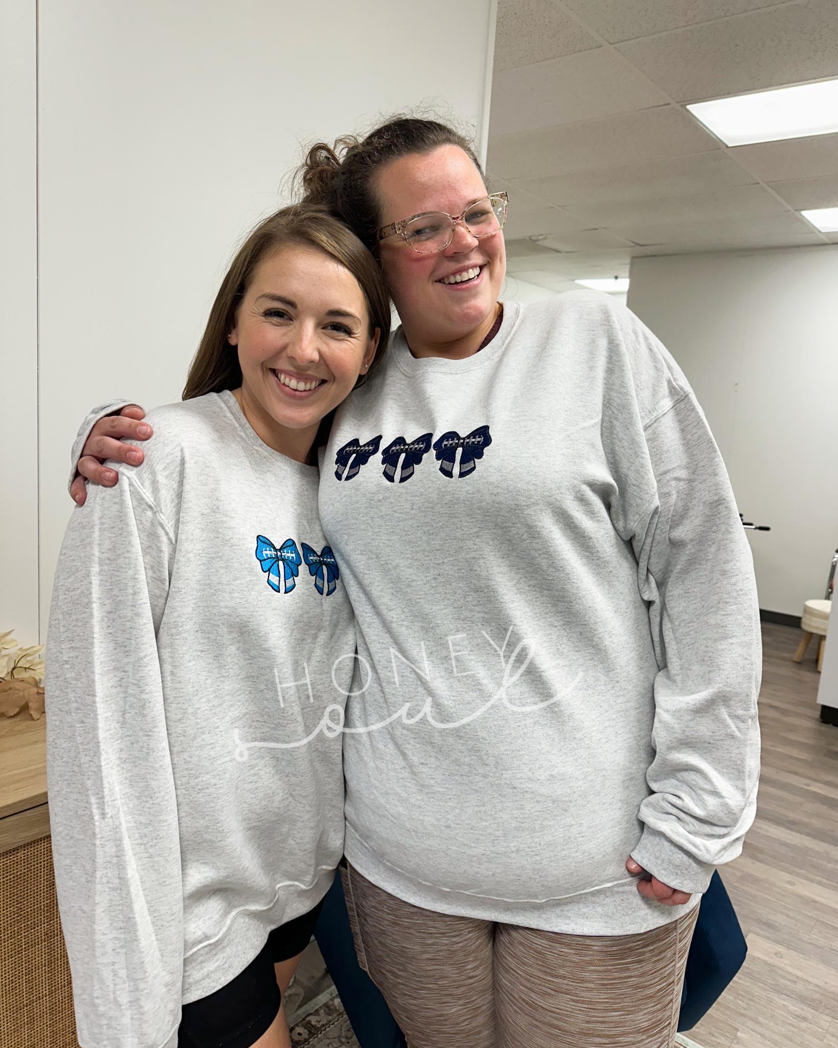 Embroidered Football Bows with team colors sweatshirt