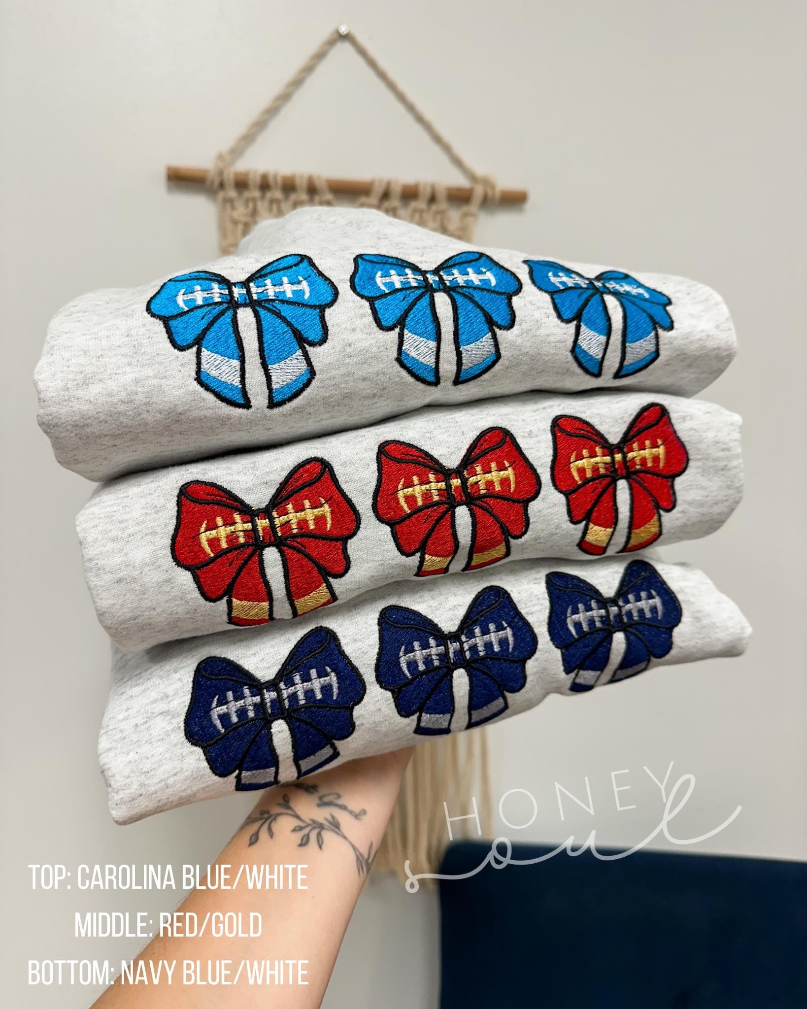 Embroidered Football Bows with team colors sweatshirt