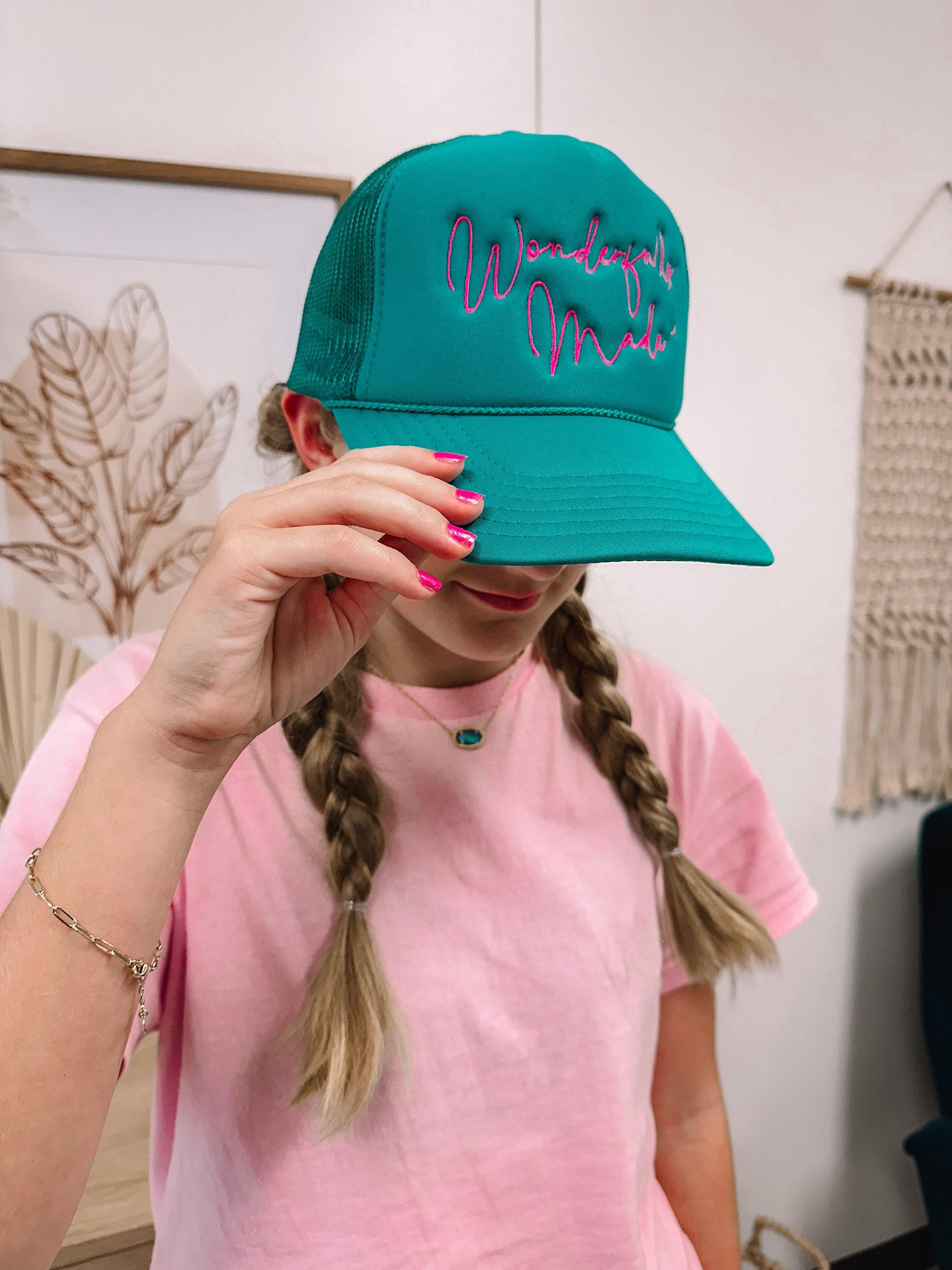 Embroidered Wonderfully Made Teal Foam Trucker Hat