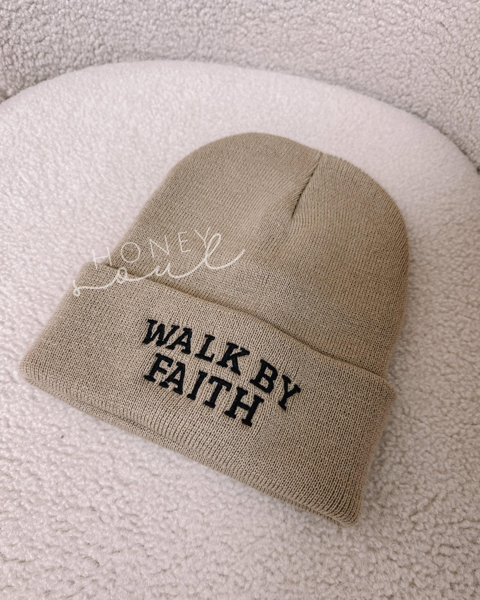 Embroidered walk by faith Beanie