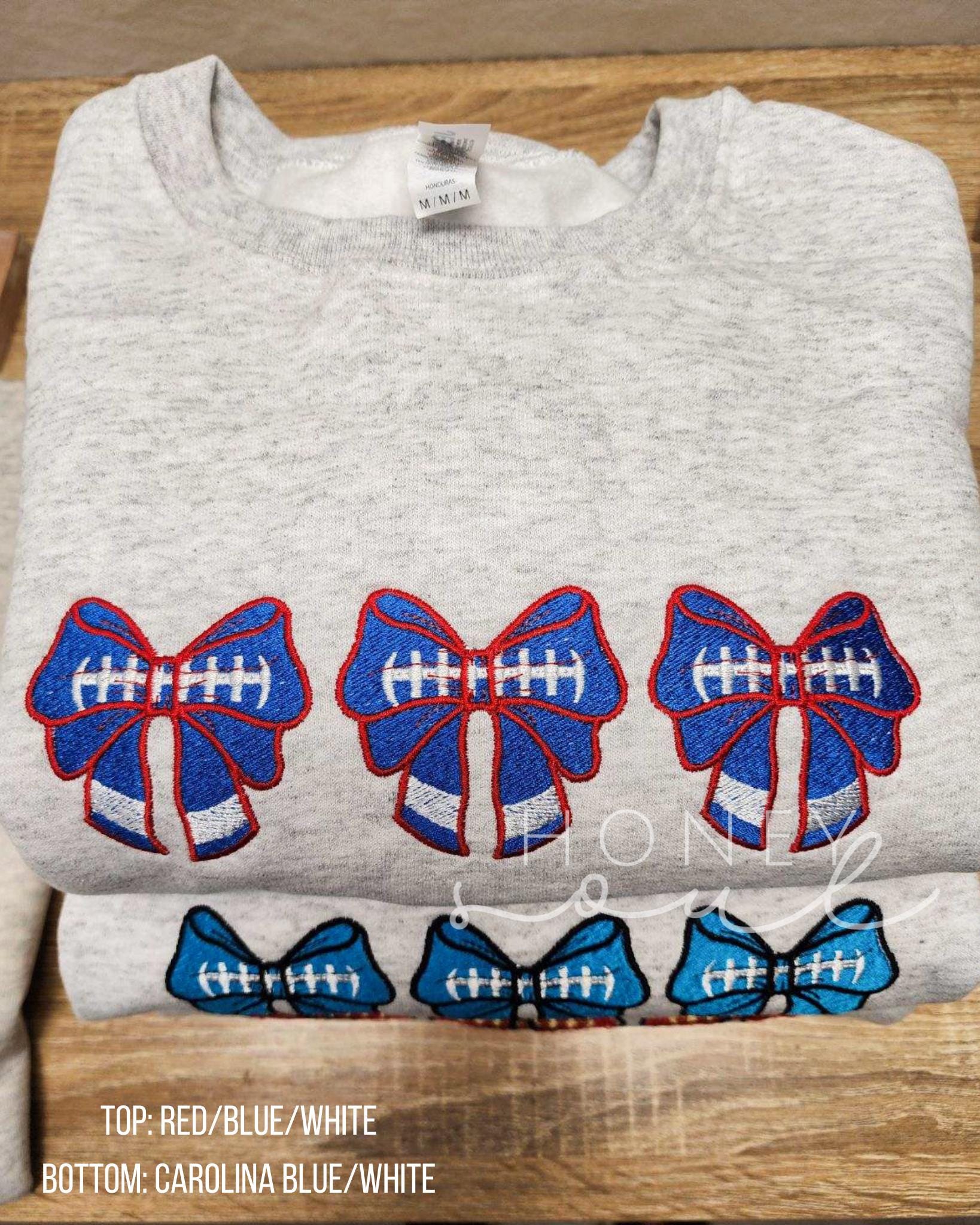 Embroidered Football Bows with team colors sweatshirt