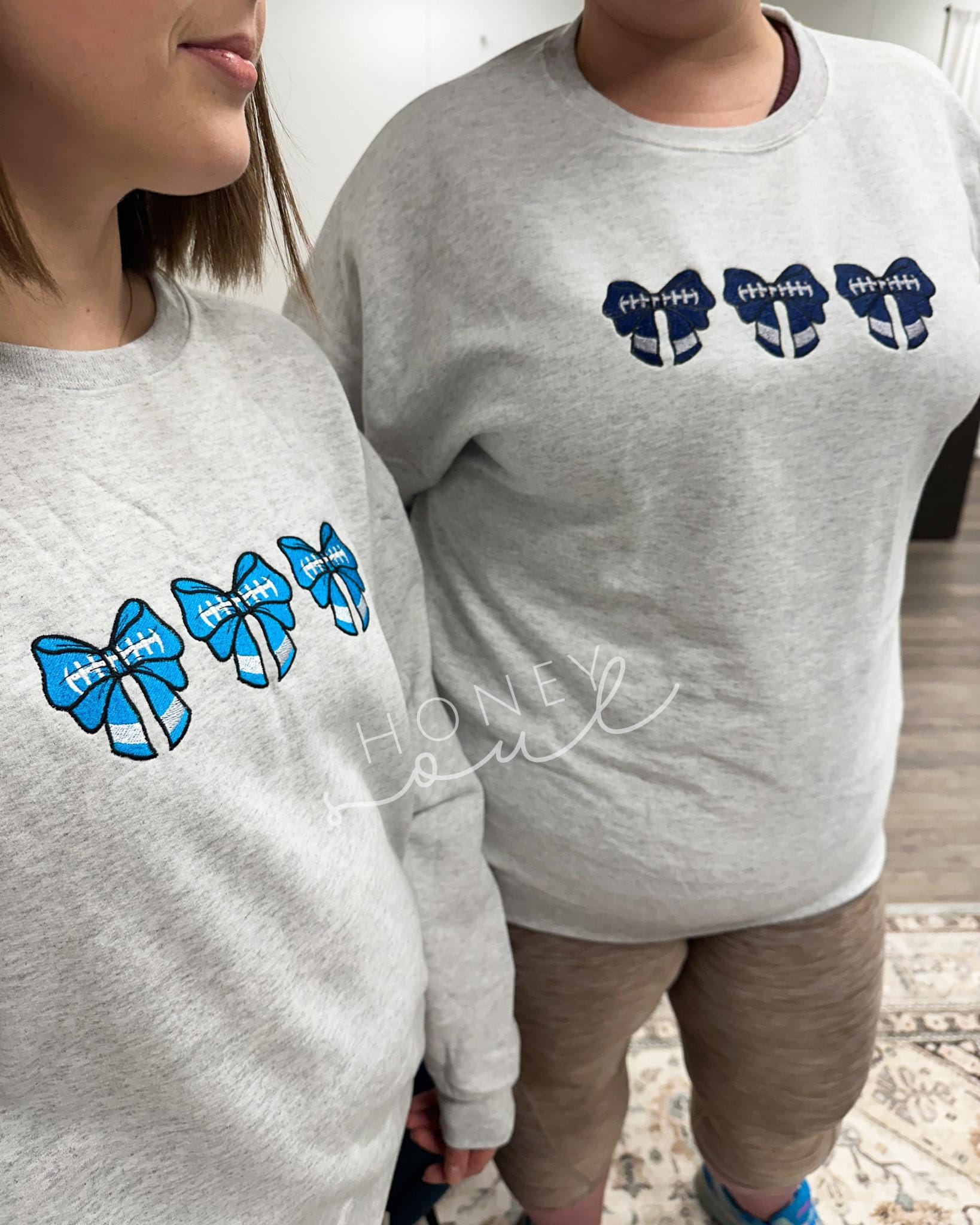 Embroidered Football Bows with team colors sweatshirt