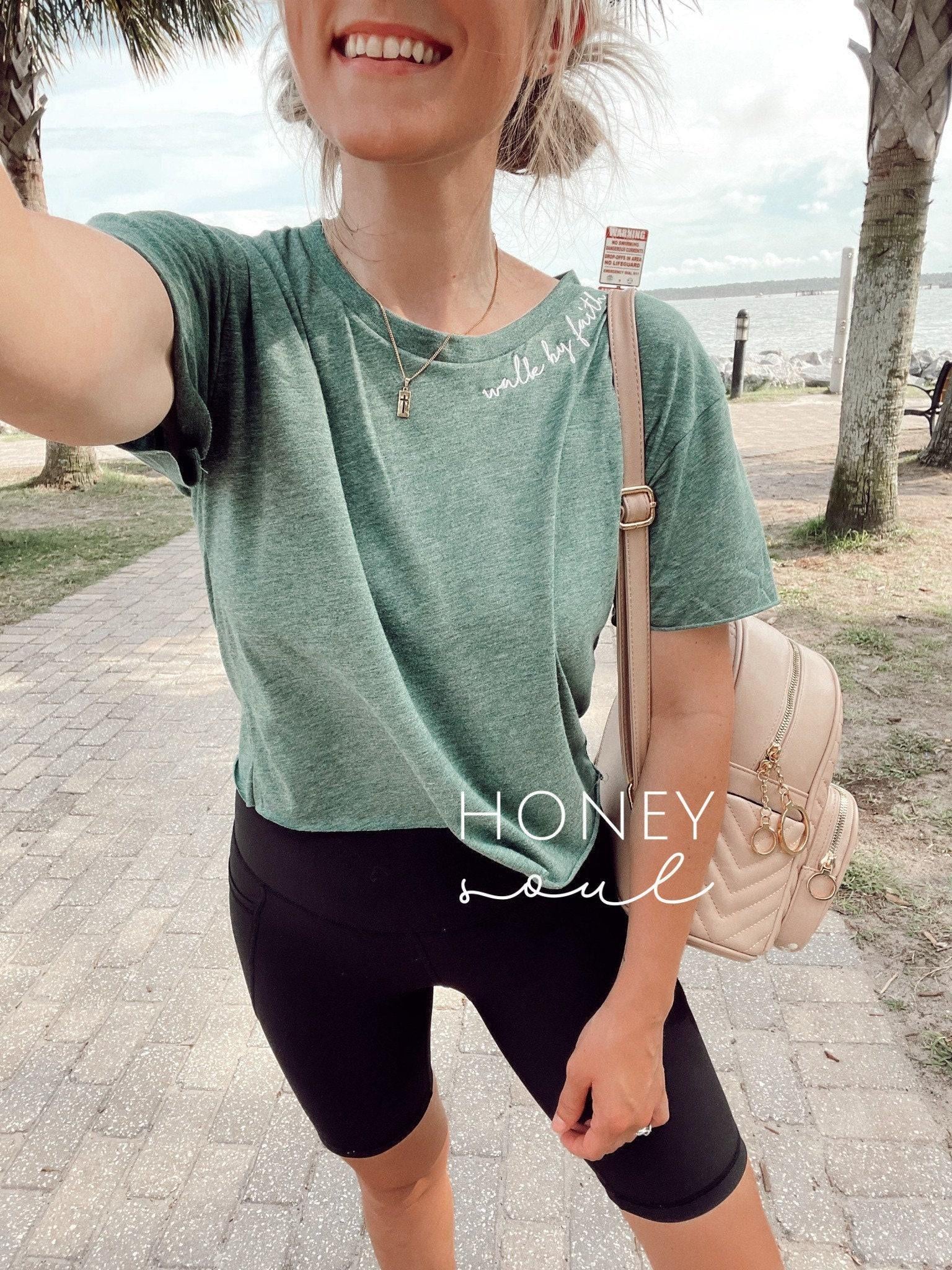 Embroidered 'walk by faith' Crop Top