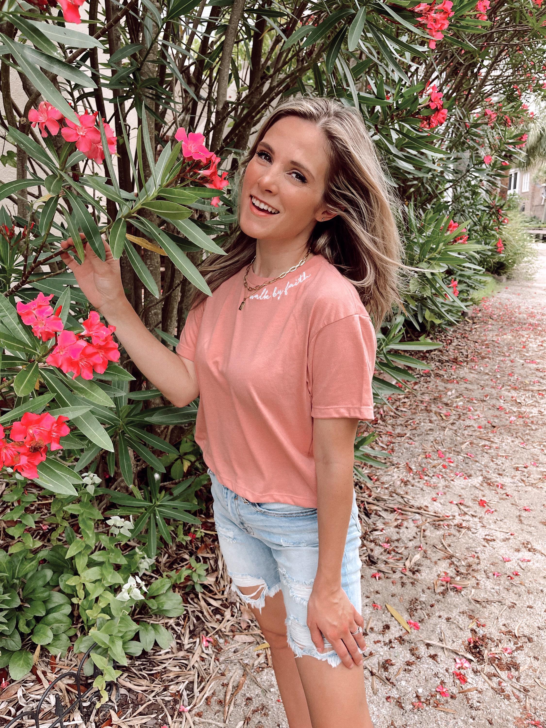 Embroidered 'walk by faith' Crop Top
