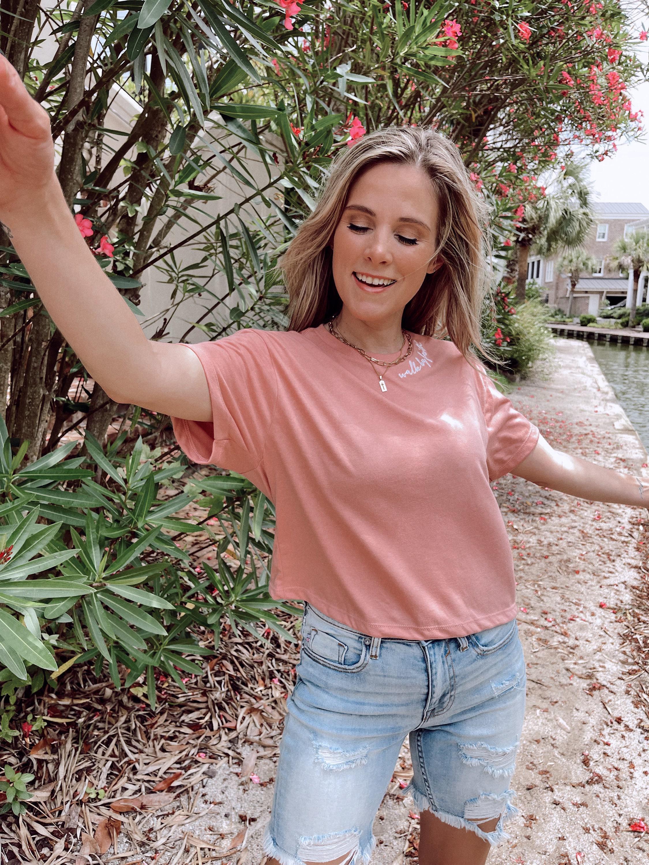 Embroidered 'walk by faith' Crop Top