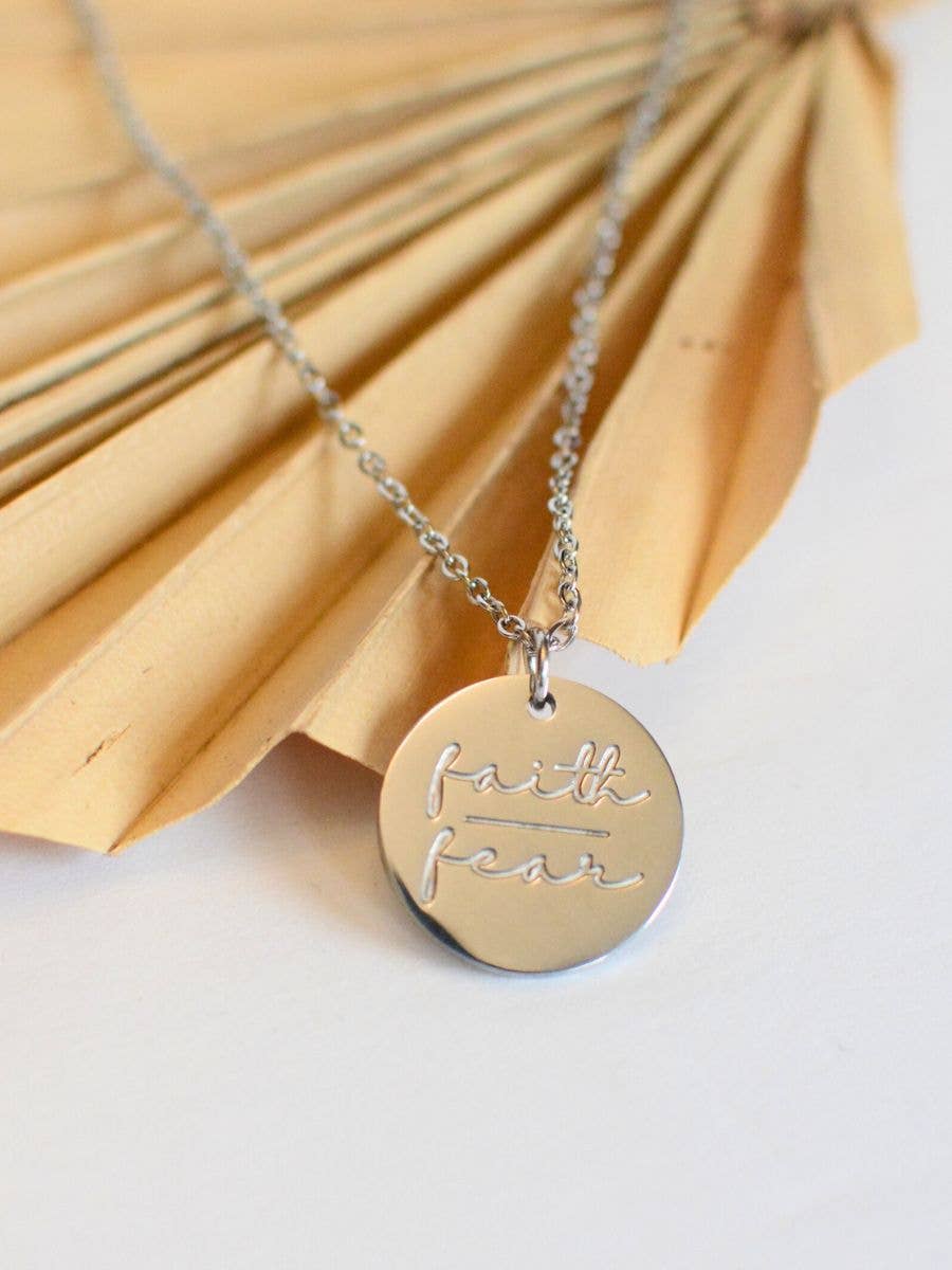 Faith over Fear gold Christian bible charm necklace
