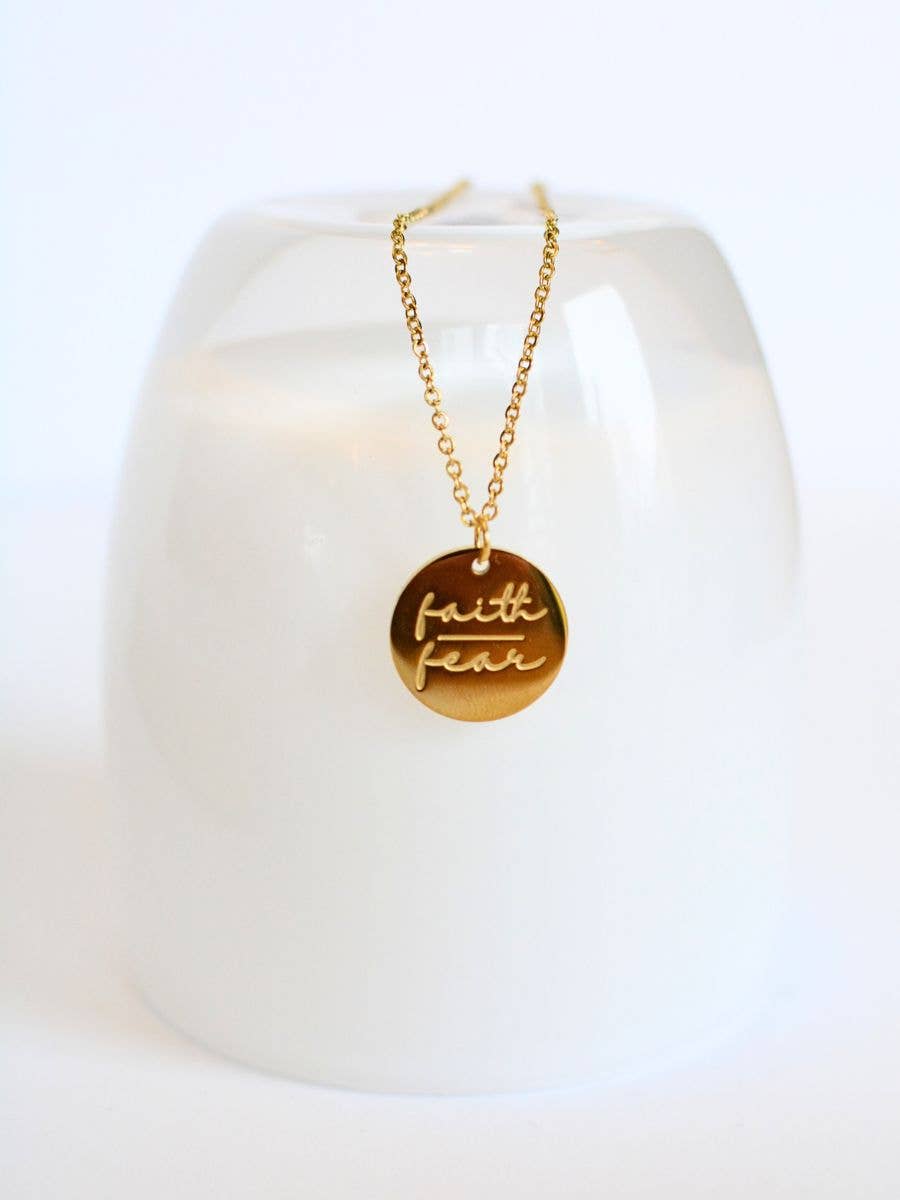 Faith over Fear gold Christian bible charm necklace