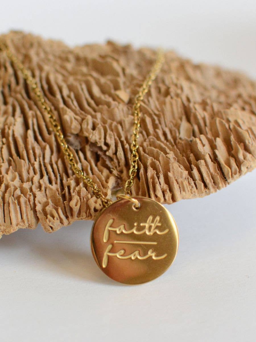 Faith over Fear gold Christian bible charm necklace