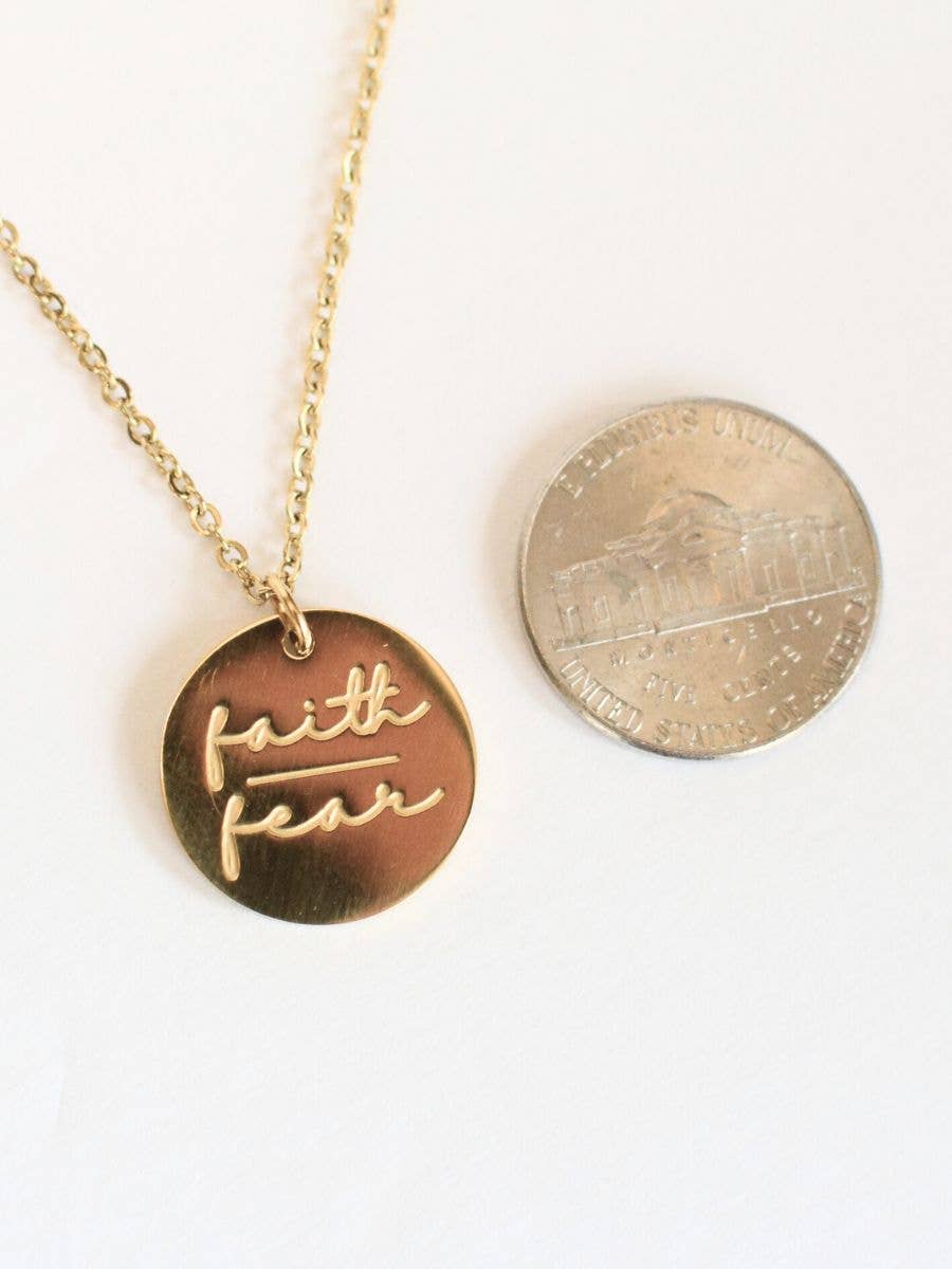 Faith over Fear gold Christian bible charm necklace