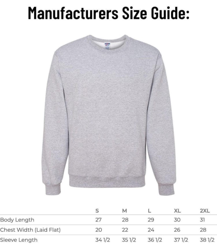 the size guide for a men's crew neck sweater