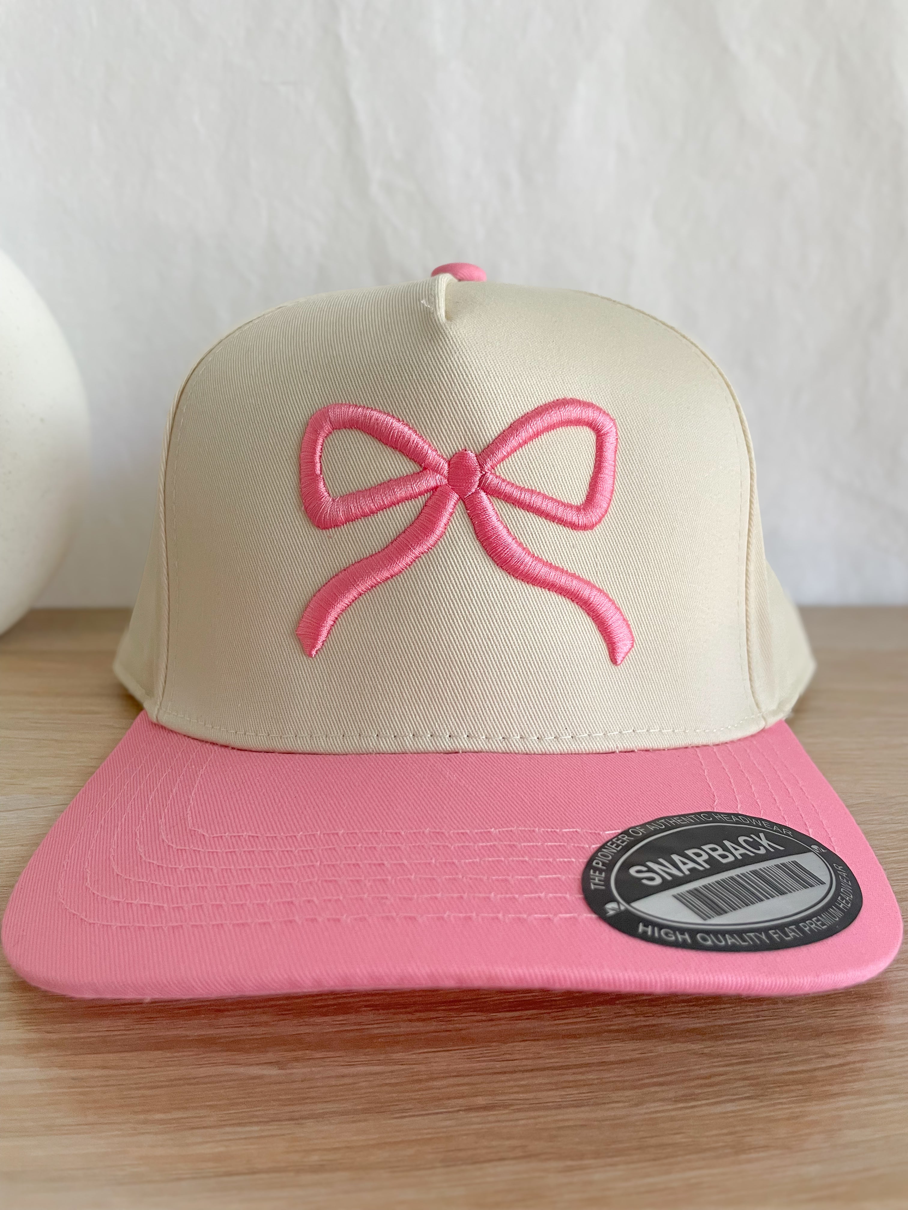 Pink Puff Bow Embroidered Hat