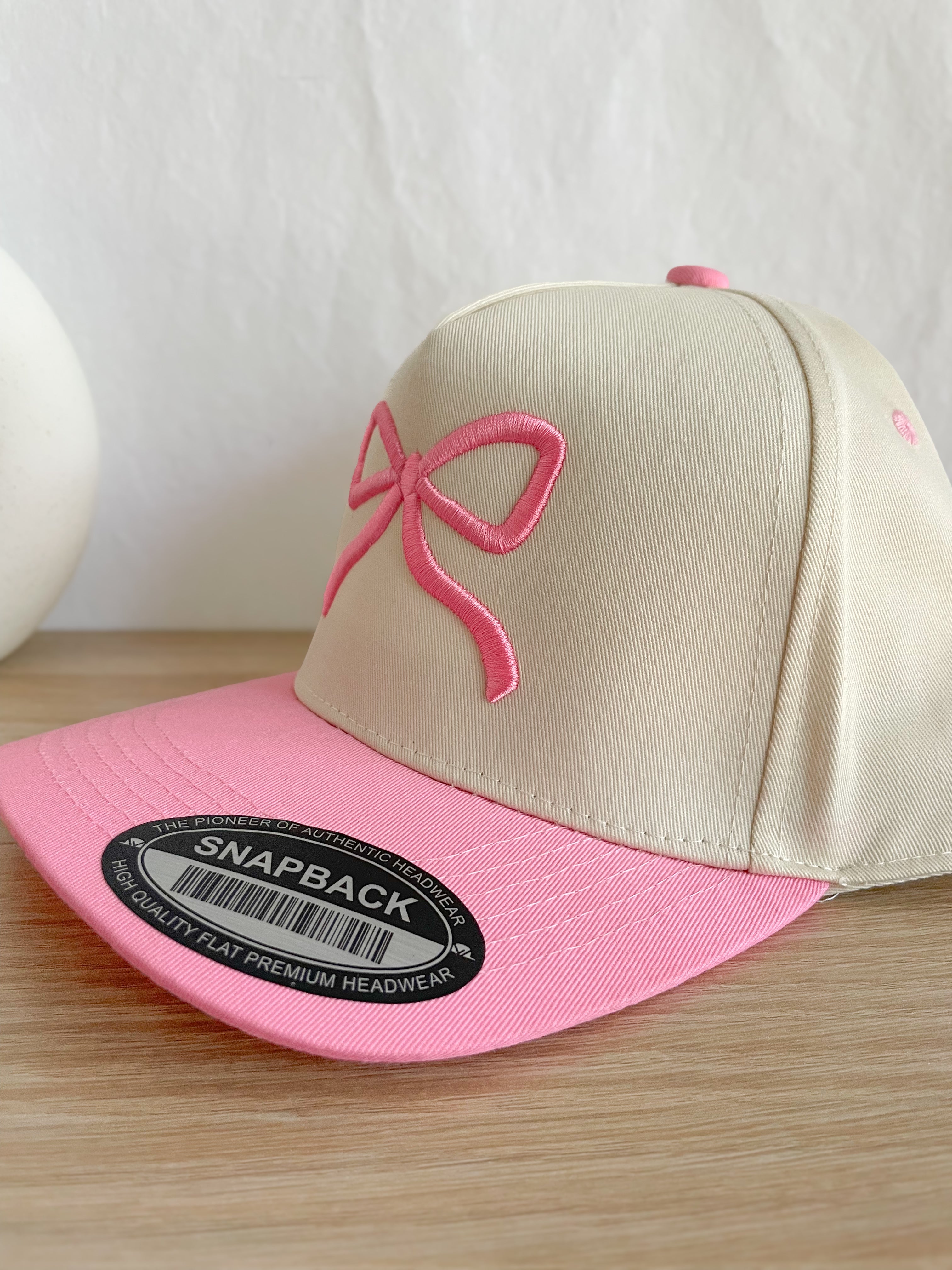 Pink Puff Bow Embroidered Hat