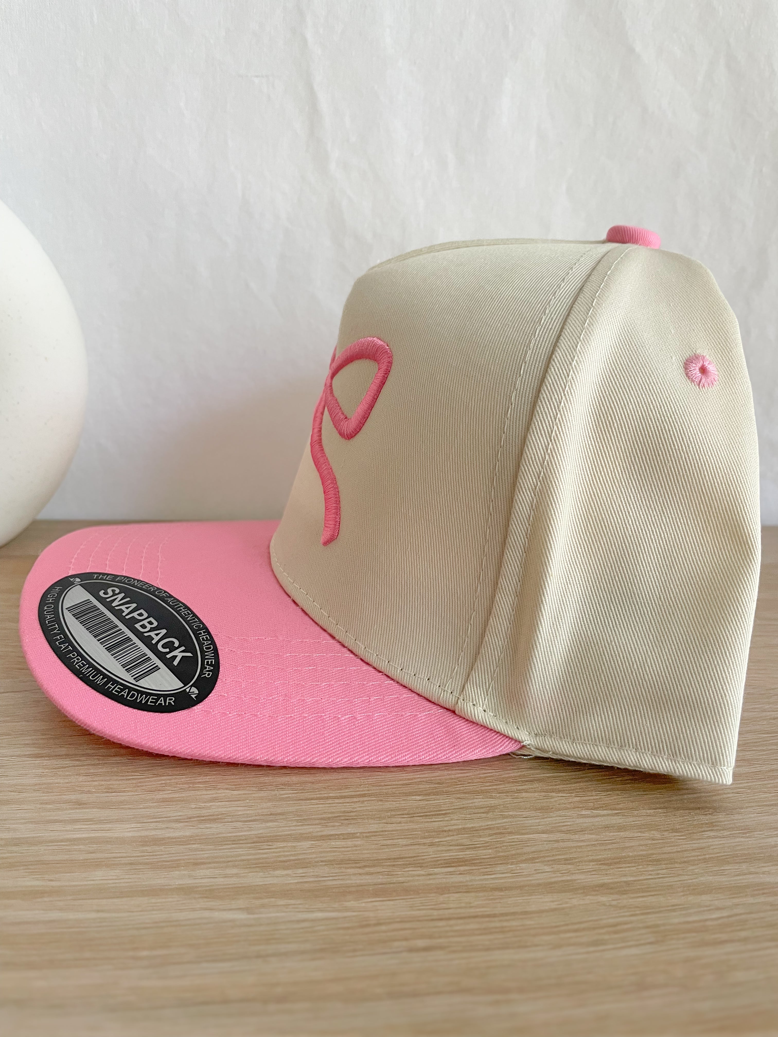 Pink Puff Bow Embroidered Hat
