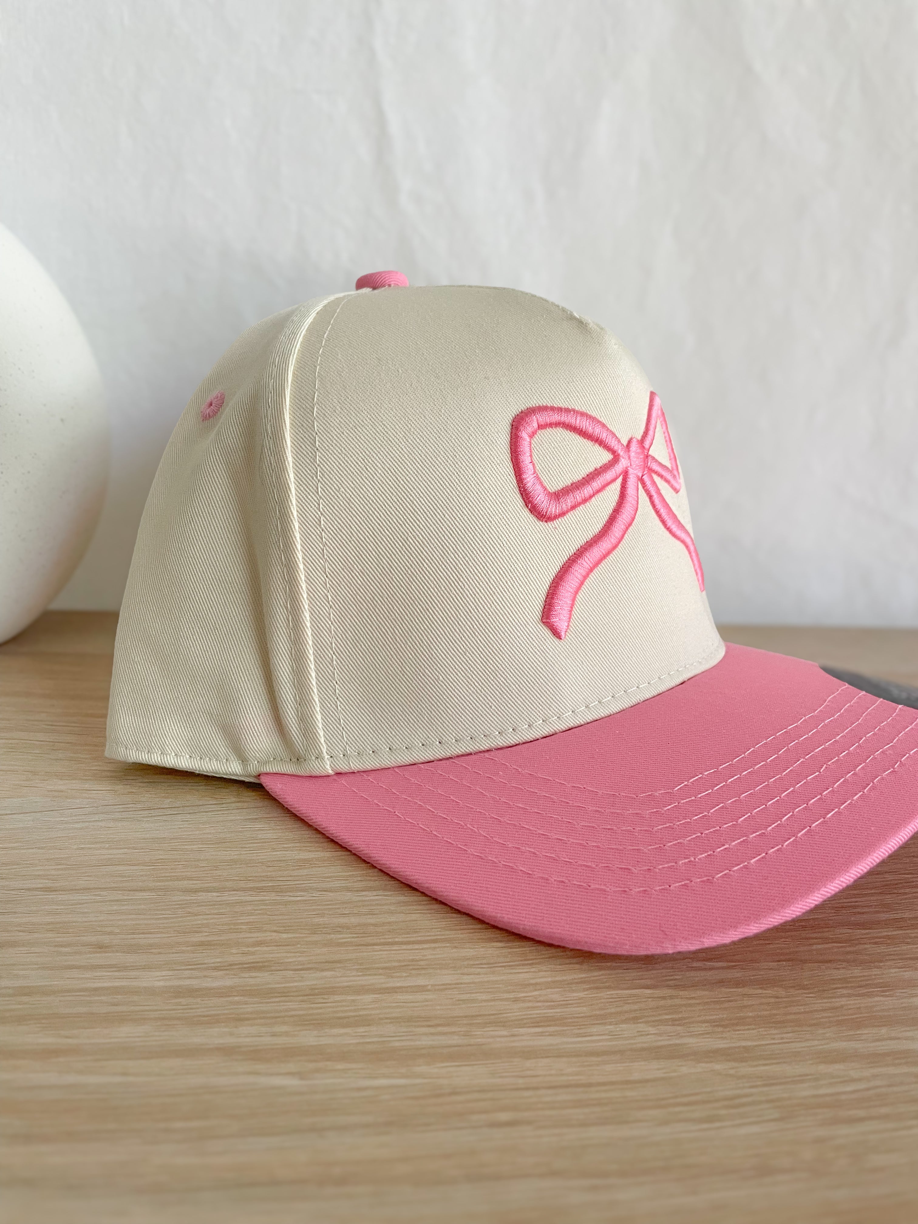Pink Puff Bow Embroidered Hat