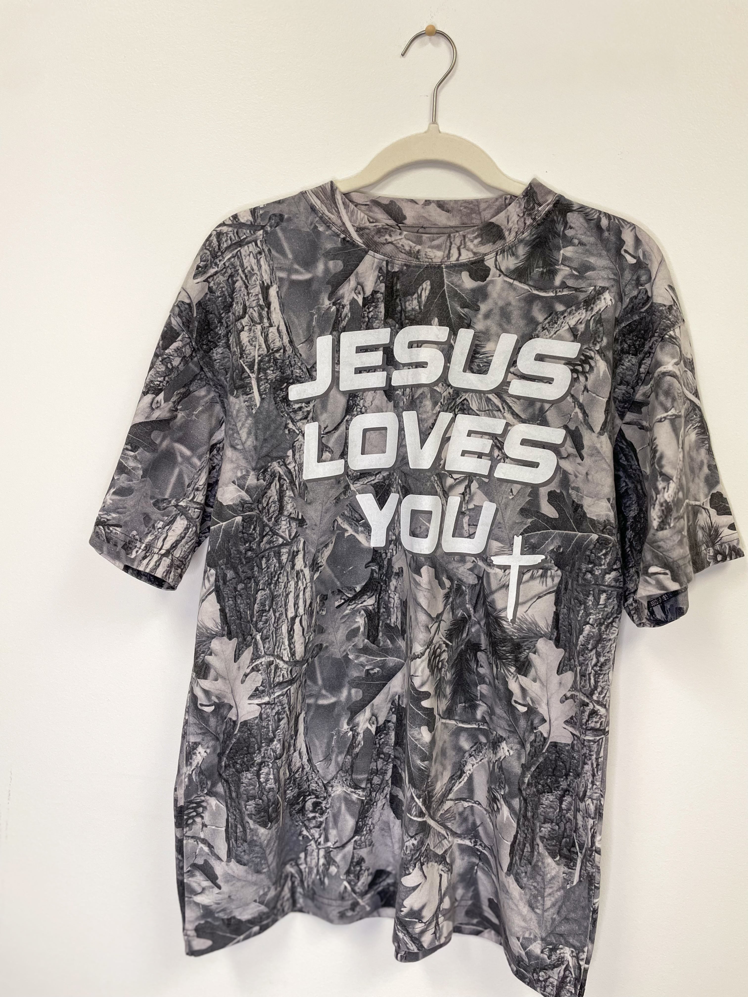 Jesus Loves You Camo Graphic Oversized Tee