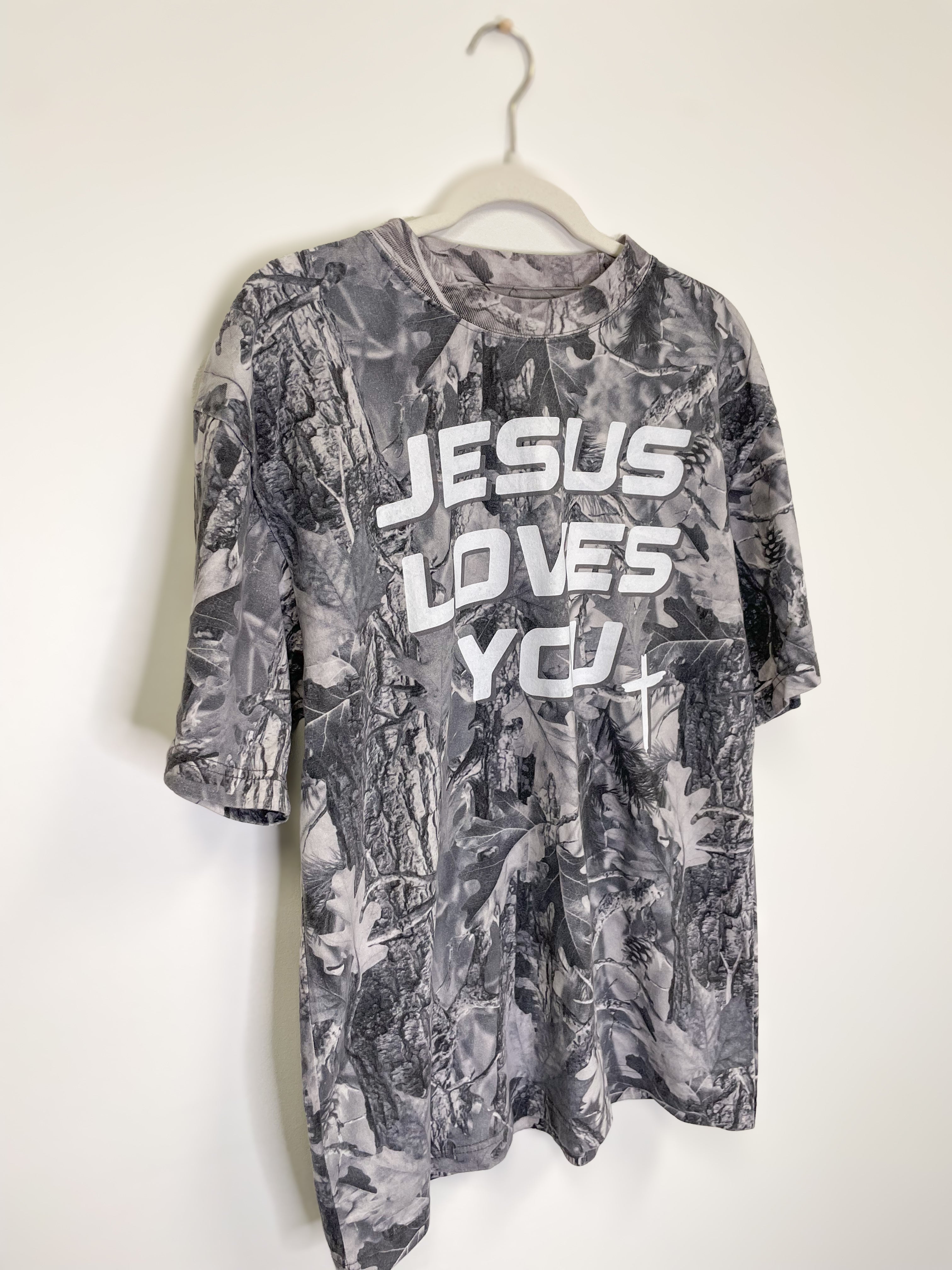 Jesus Loves You Camo Graphic Oversized Tee
