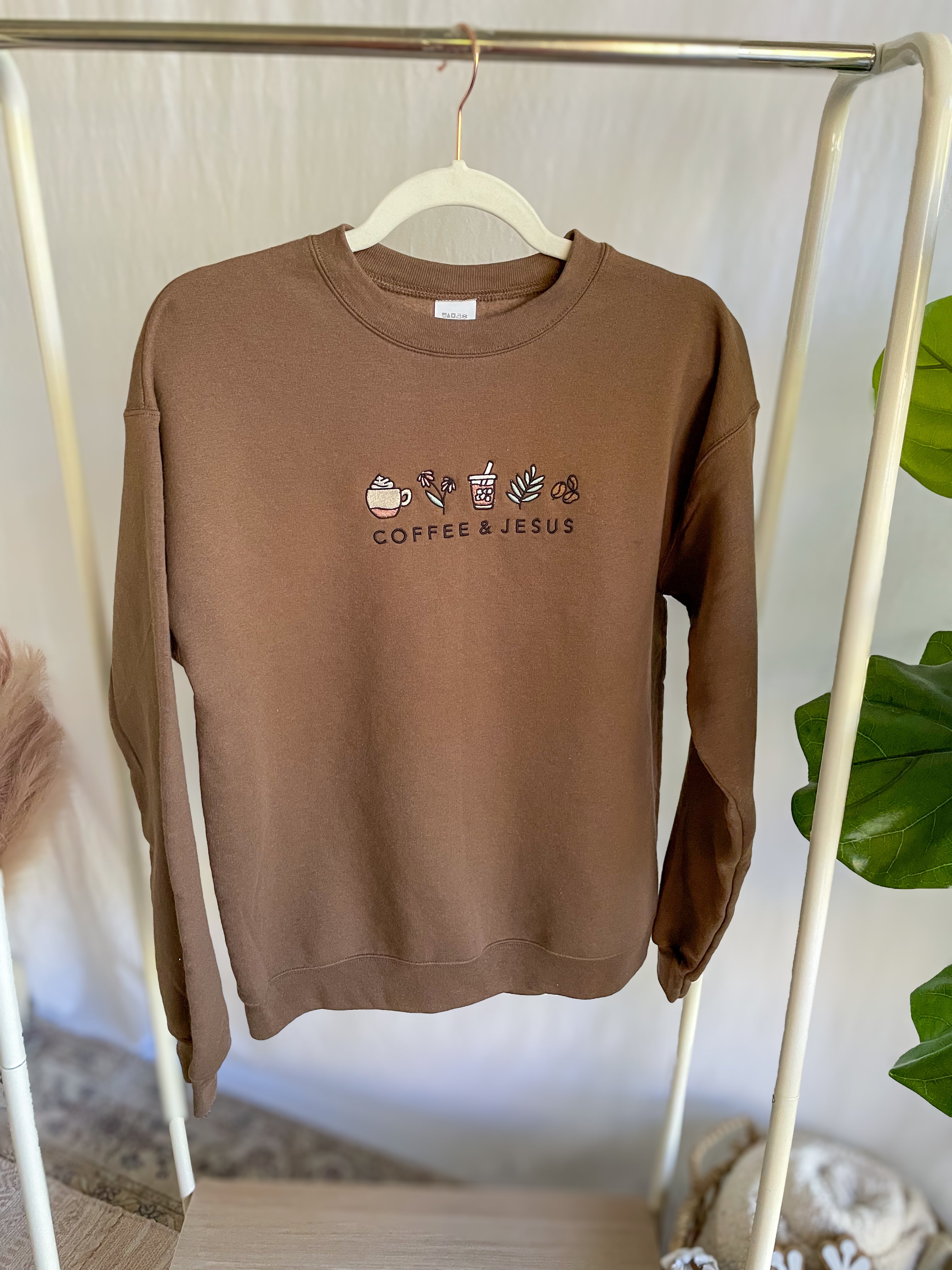 Embroidered COFFEE AND JESUS Sweatshirt