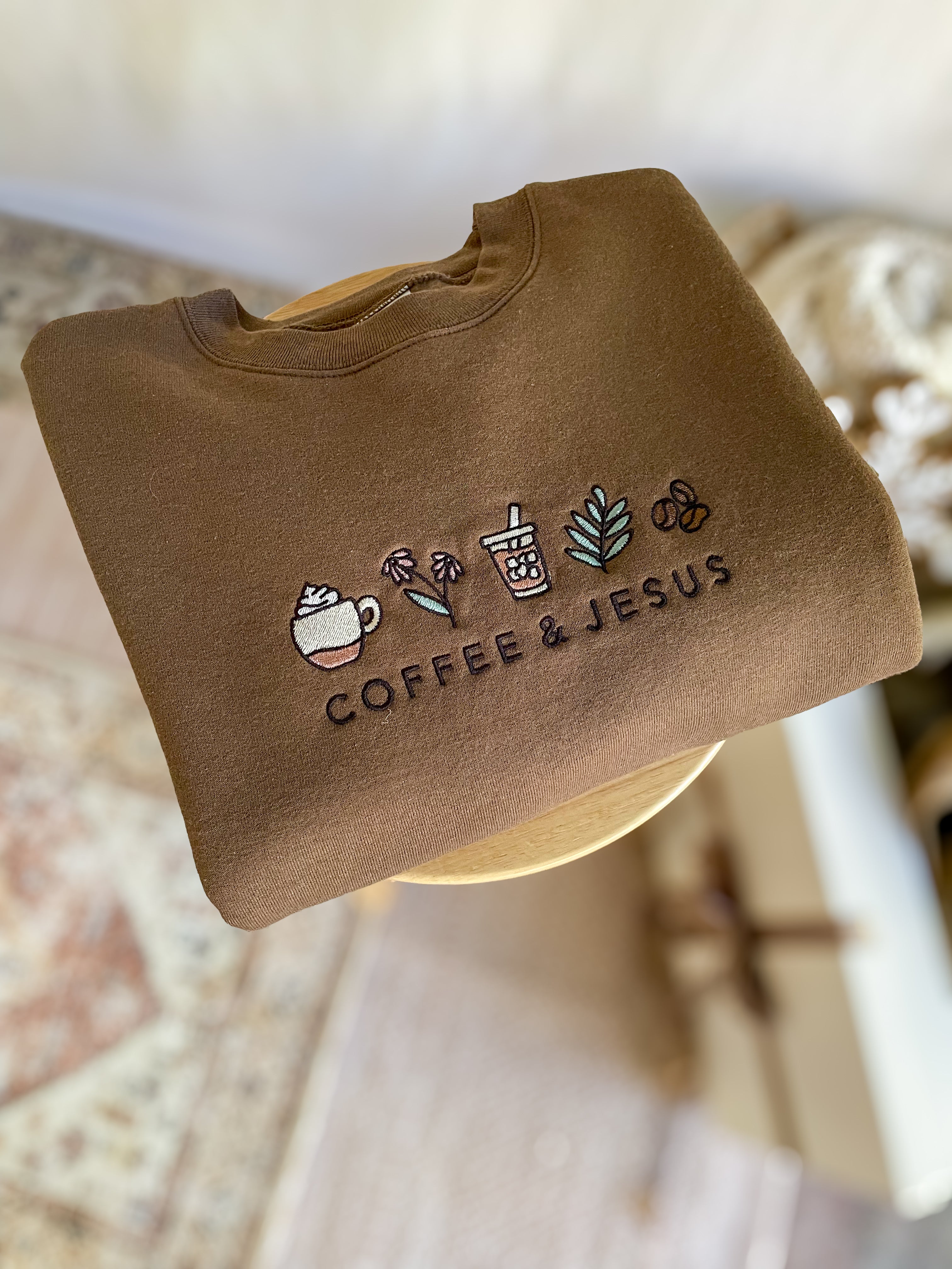 Embroidered COFFEE AND JESUS Sweatshirt