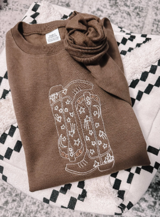 Embroidered Cowgirl Boots Sweatshirt