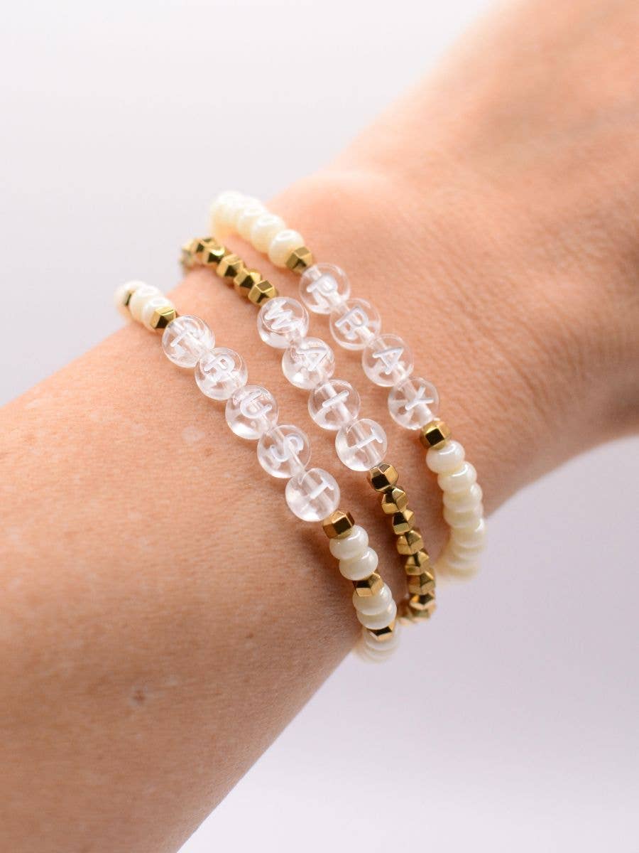 Pray Wait Trust Christian gift letter bracelet set Scripture