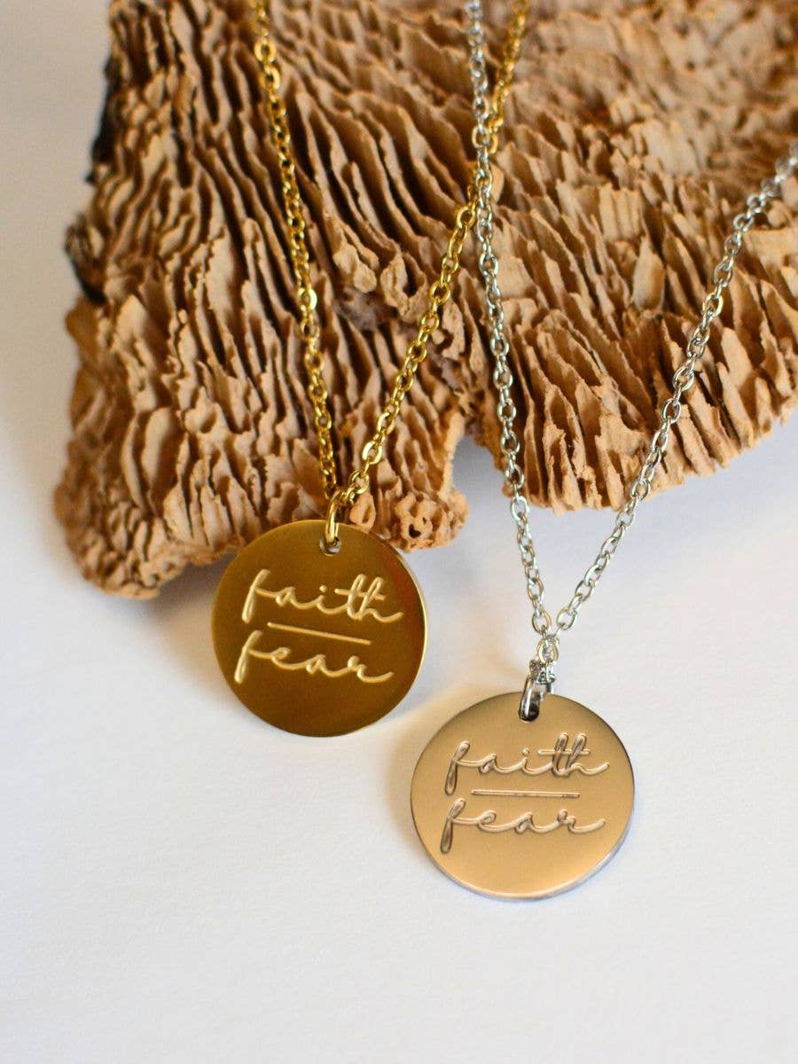 Faith over Fear gold Christian bible charm necklace