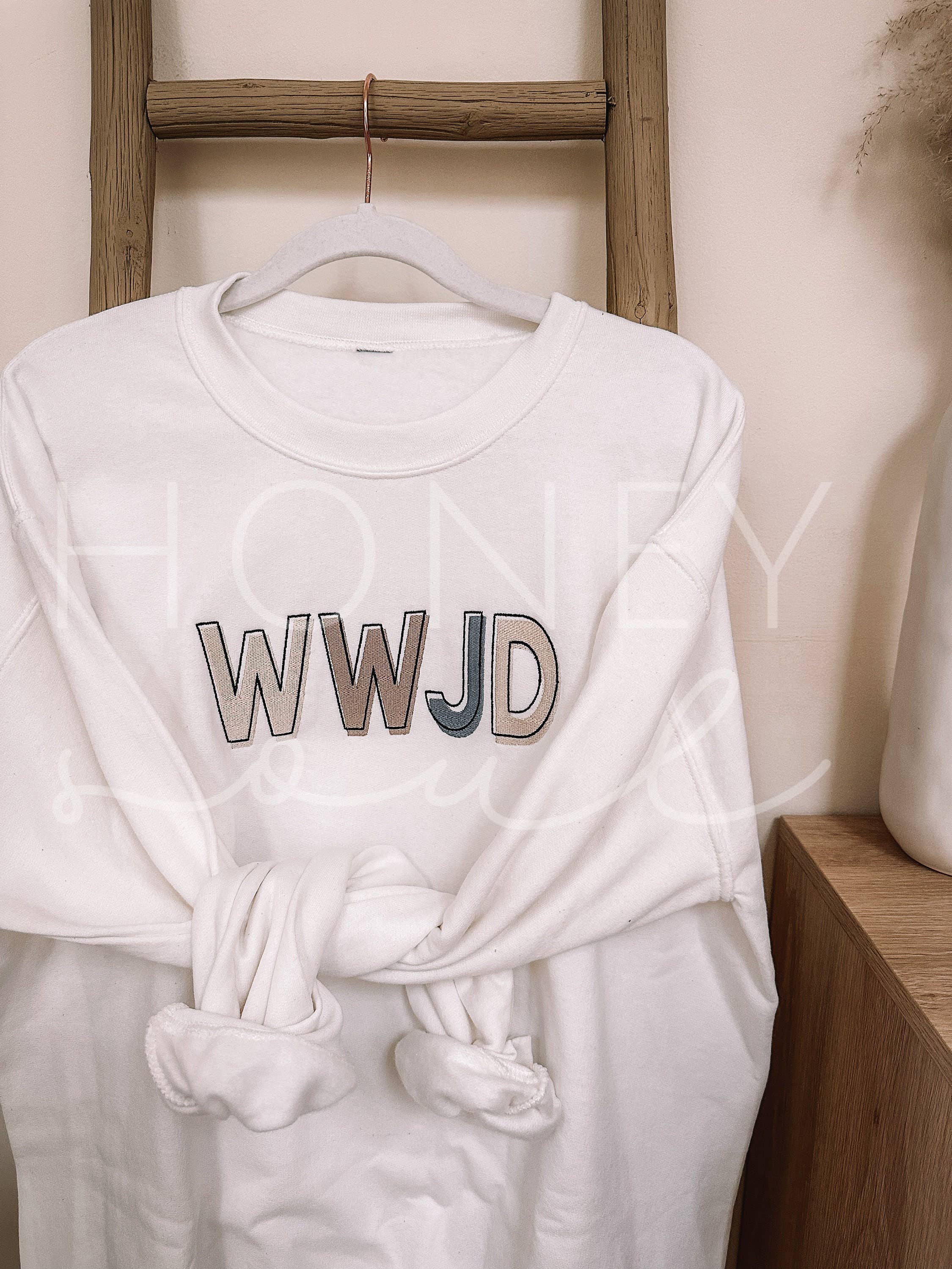 WWJD Block Embroidered Sweatshirt WHITE