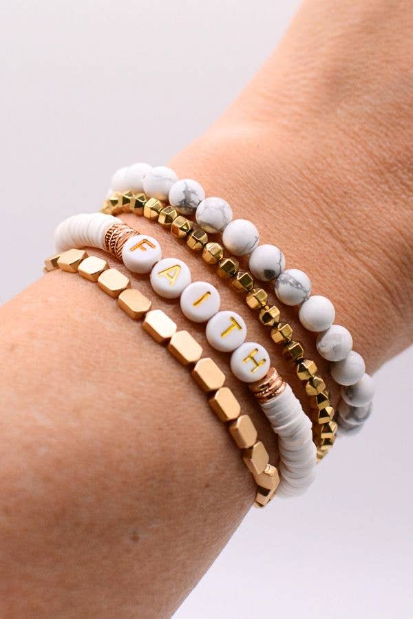Faith Gold Beaded Stretch Bracelet Set Christian Jewelry