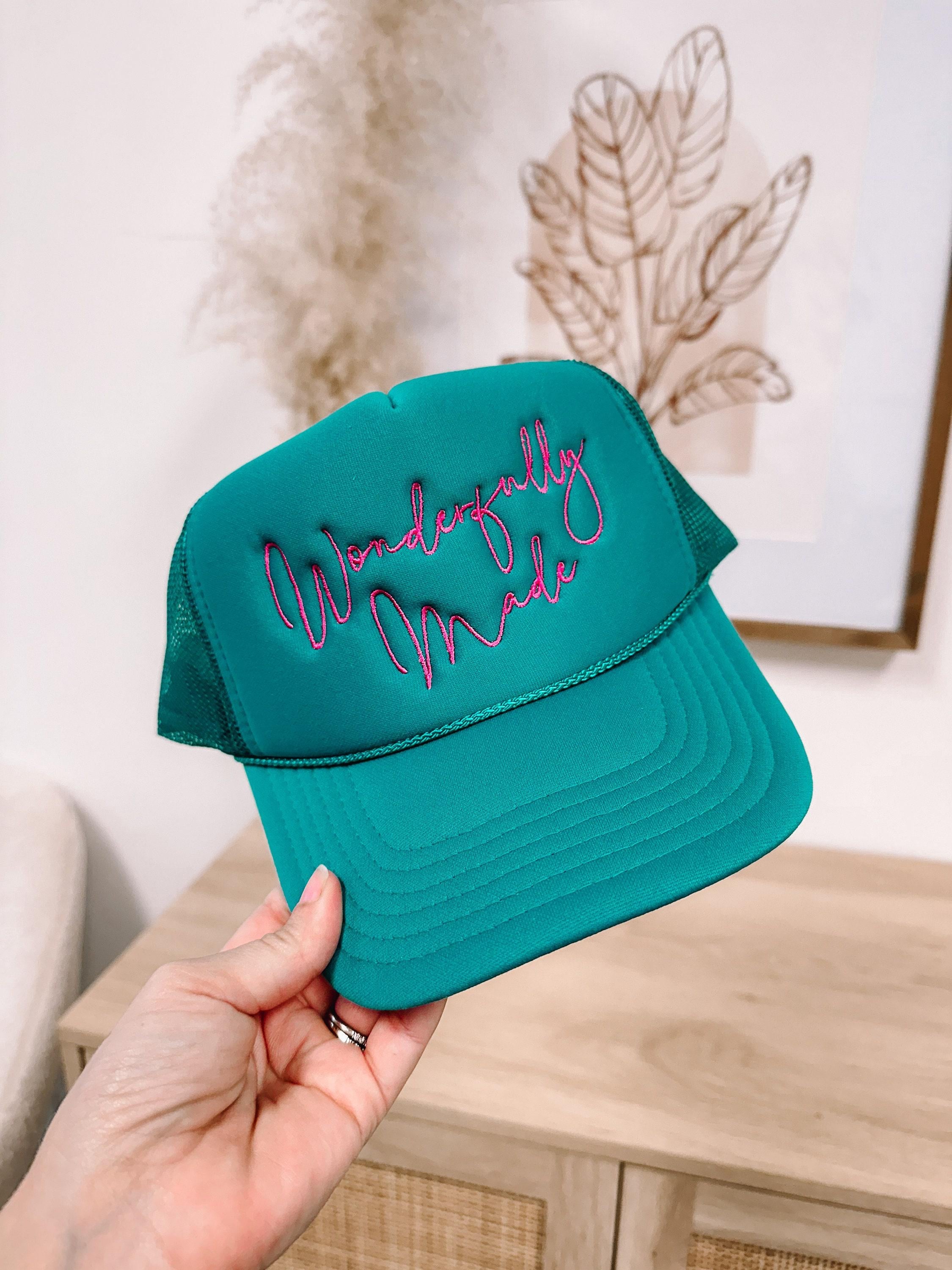 Embroidered Wonderfully Made Teal Foam Trucker Hat