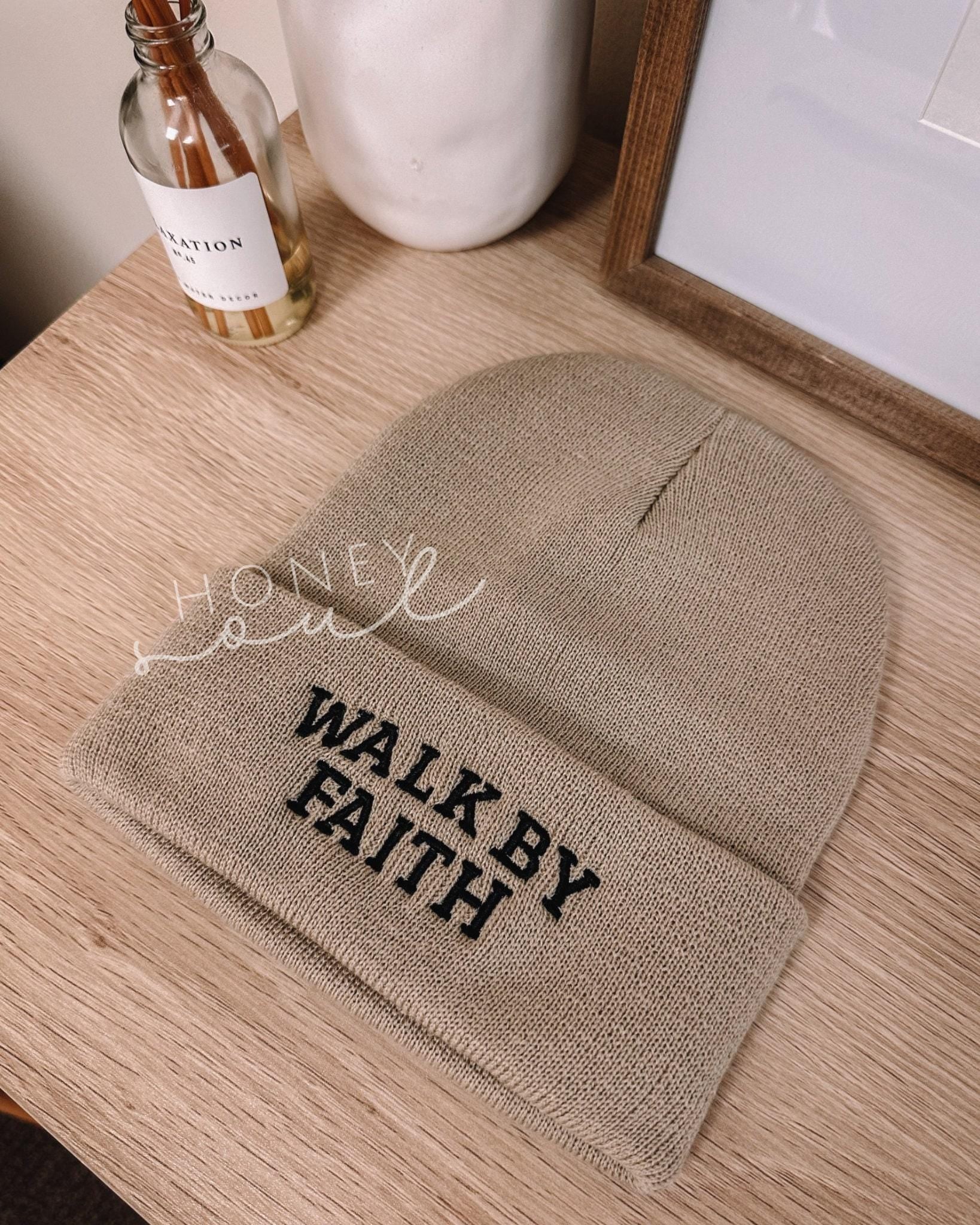 Embroidered walk by faith Beanie