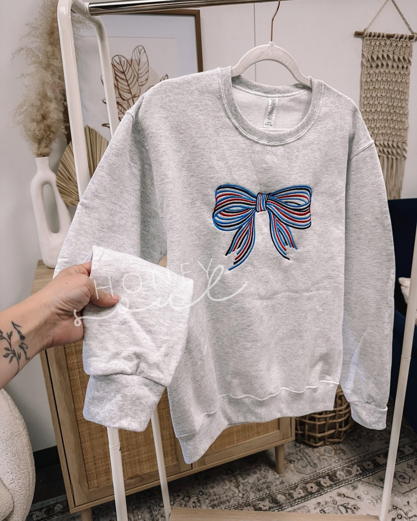 Embroidered Patriotic Coquette Bow Sweatshirt