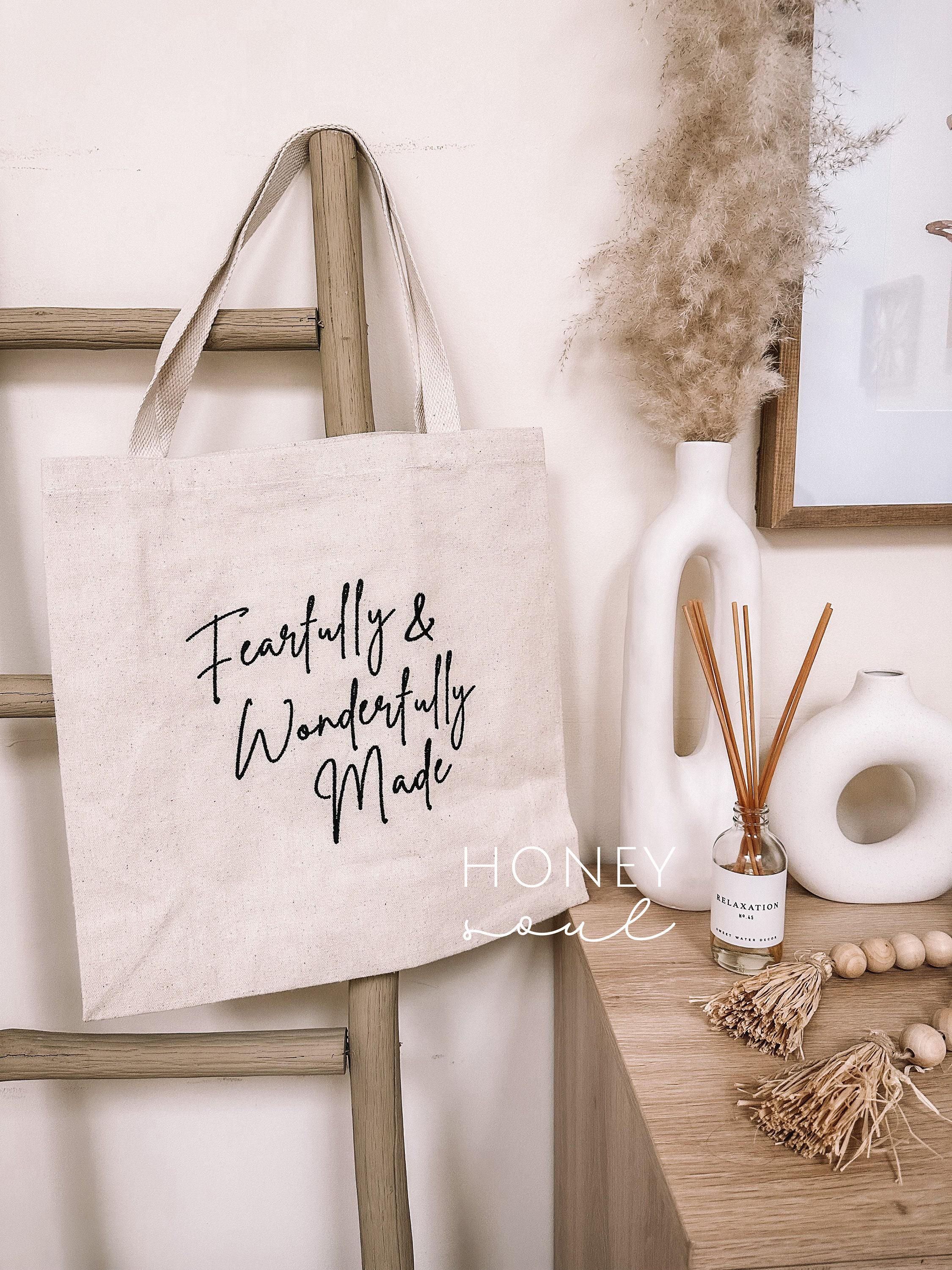 Embroidered Fearfully & Wonderfully Made Tote Bag